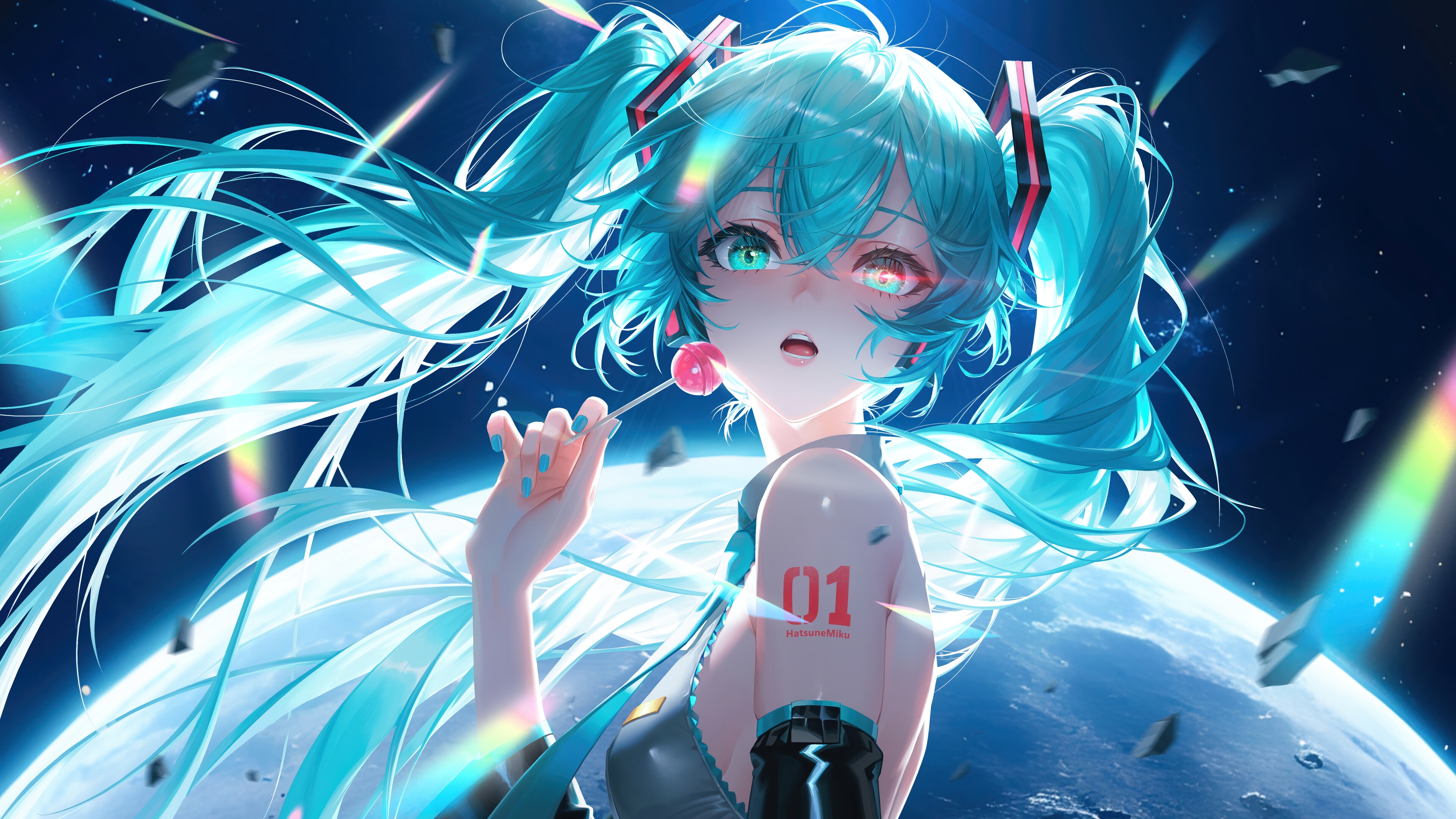 Hatsune Miku 4K Anime Girl with Lollipop HD Wallpaper