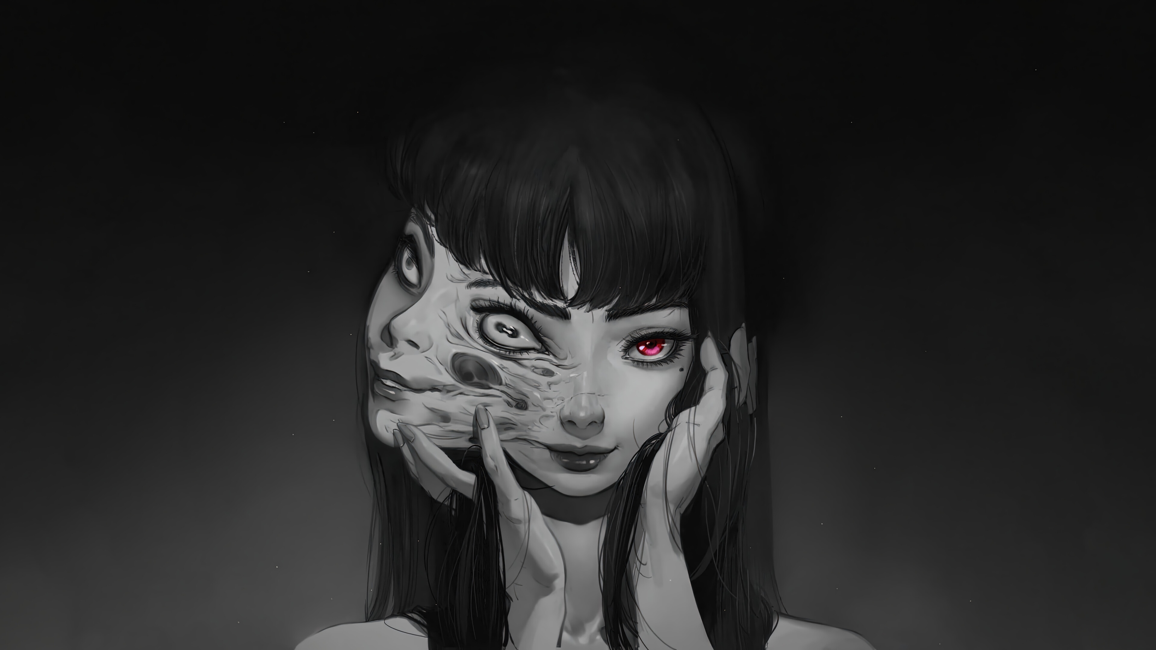 Scary Anime Girl with Two Faces, Junji Ito Inspired HD Wallpaper