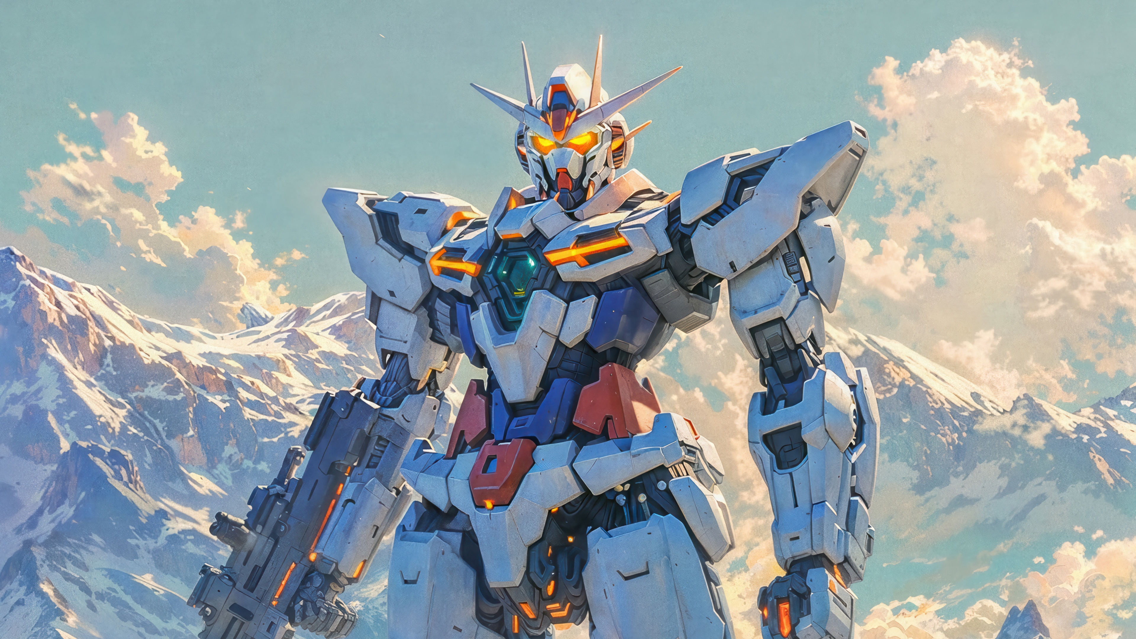 Gundam Robot in Snowy Mountains 4K HD Wallpaper