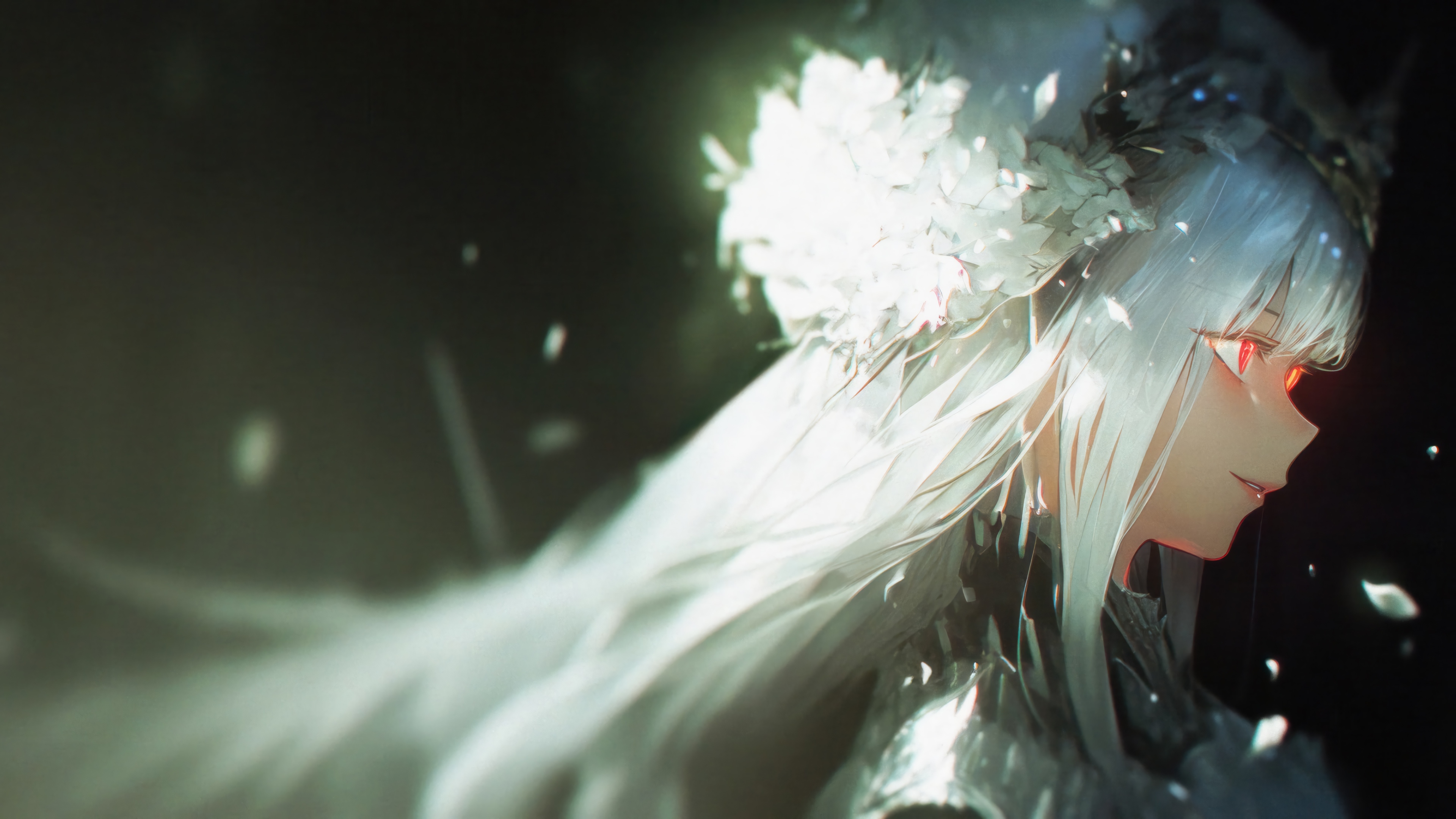 Anime Girl with White Hair and Red Eyes 4K HD Wallpaper