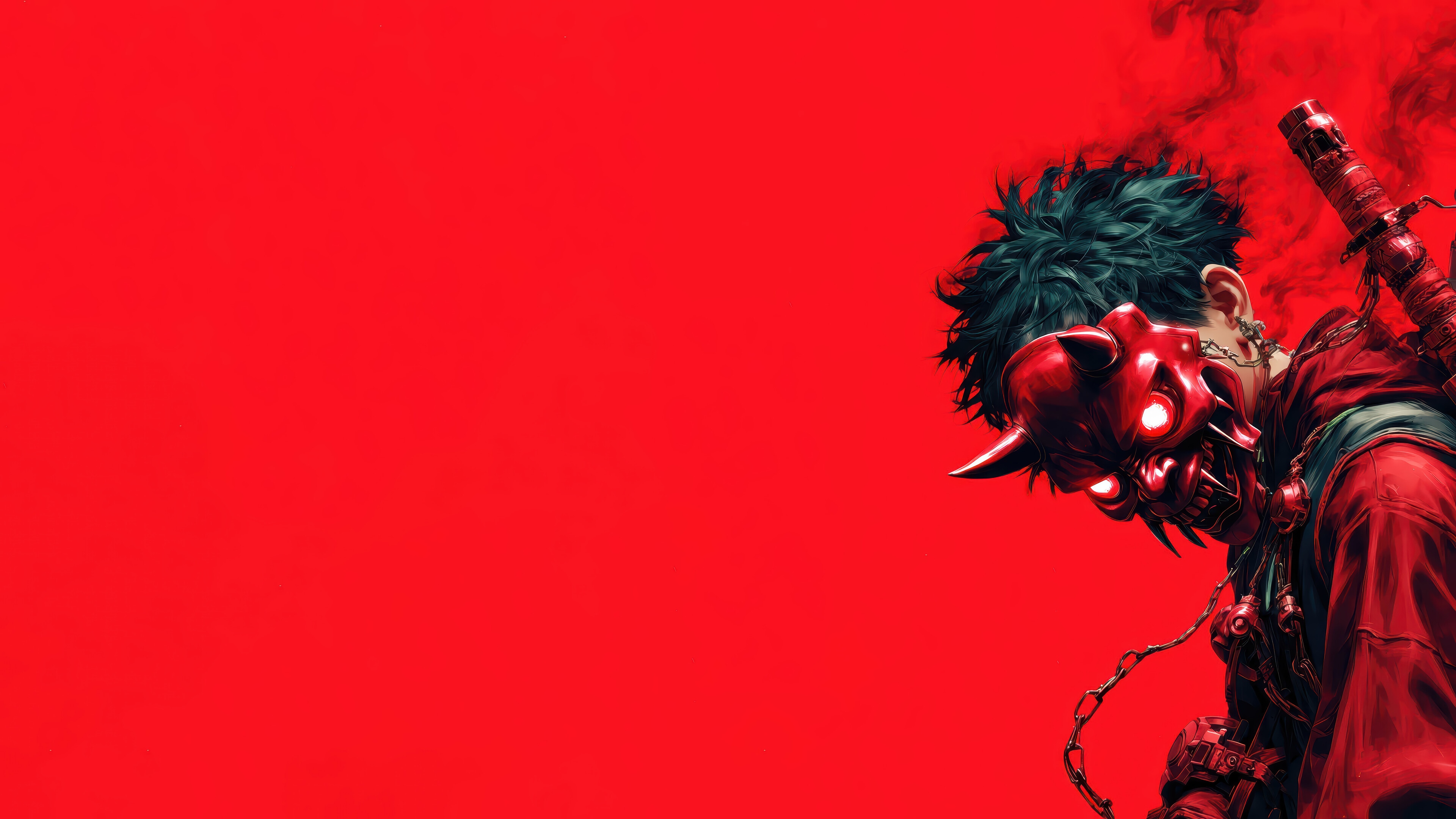 Anime Boy with Oni Mask and Katana HD Wallpaper