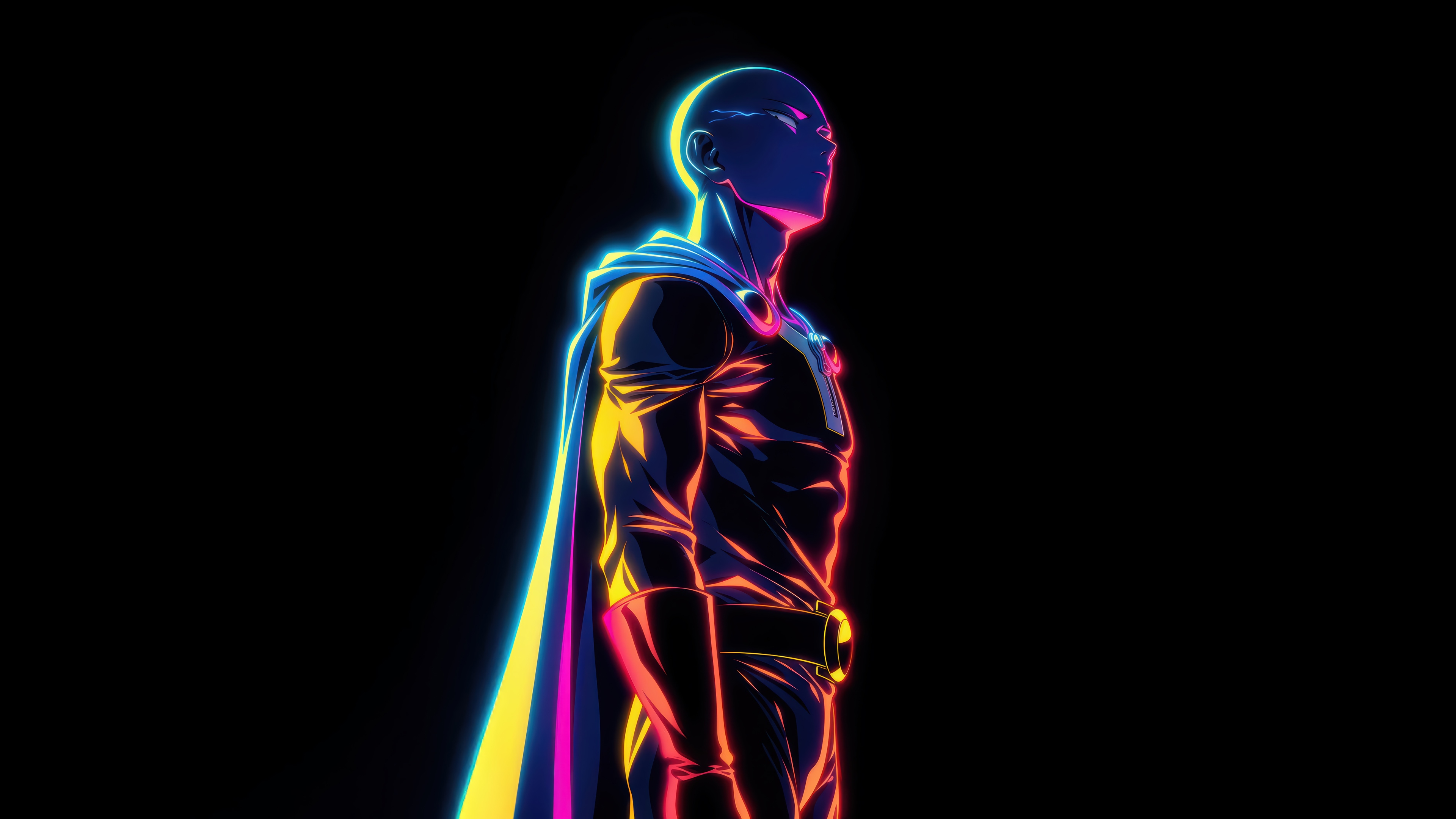 Saitama from One Punch Man in Neon Colors HD Wallpaper