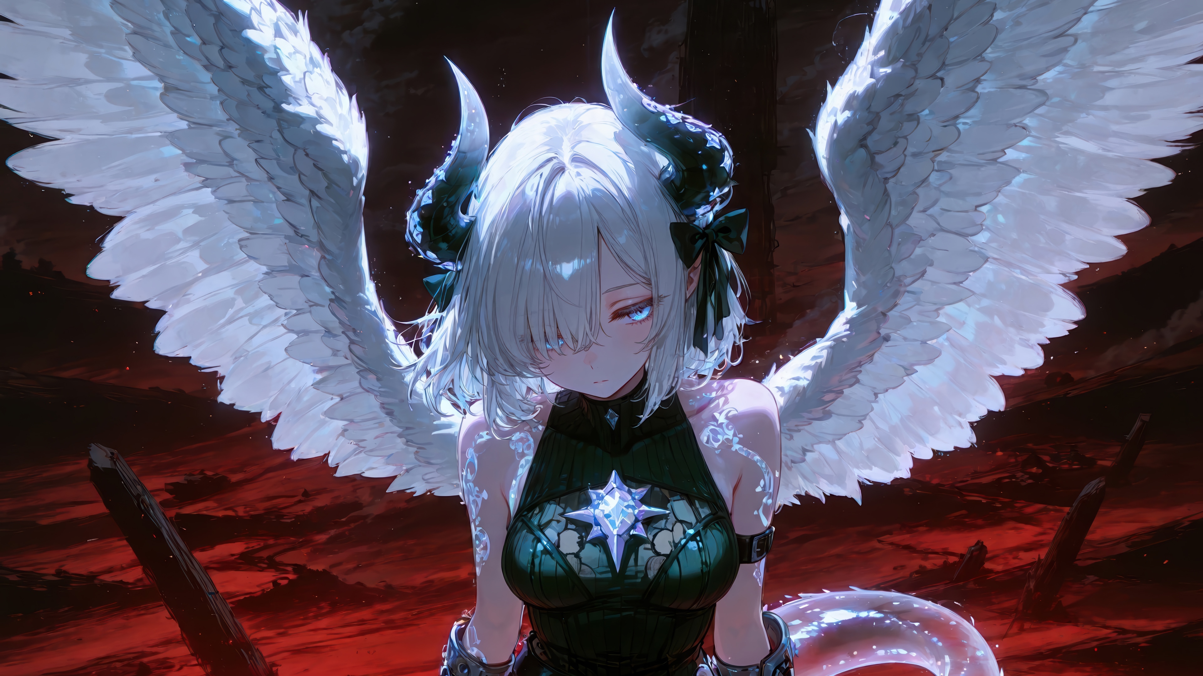 Anime Girl with Dragon Wings and Horns 4K HD Wallpaper