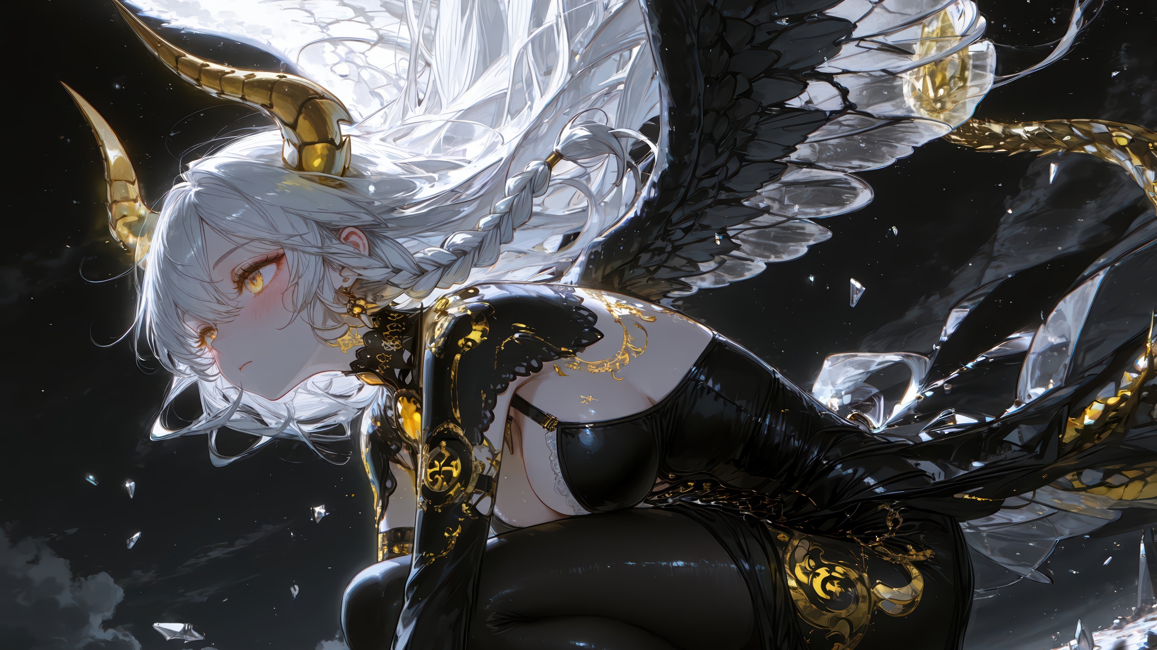 Anime Girl with Dragon Horns and Wings 4K HD Wallpaper