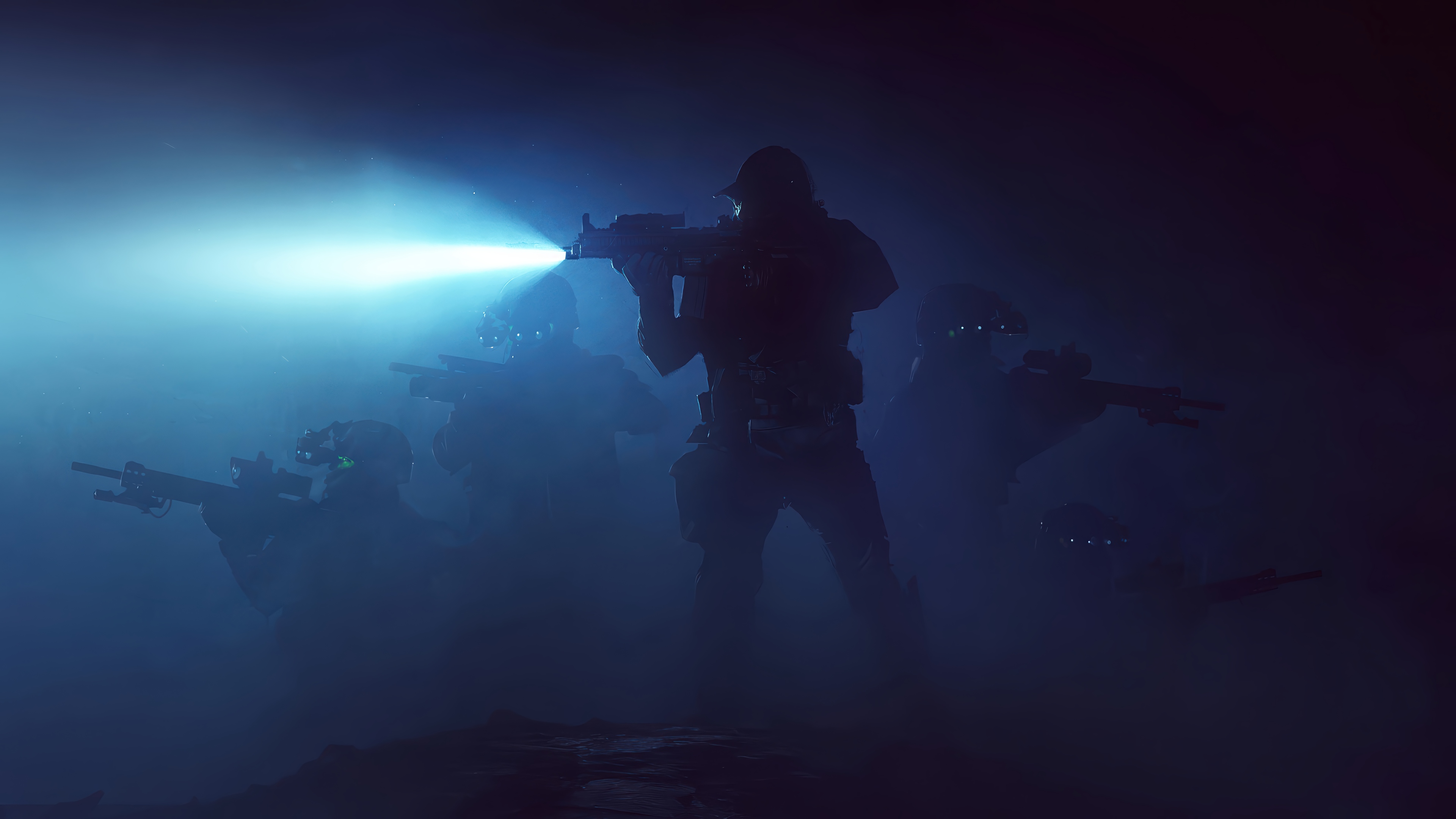 Soldiers in Fog with Tactical Lights 4K HD Wallpaper