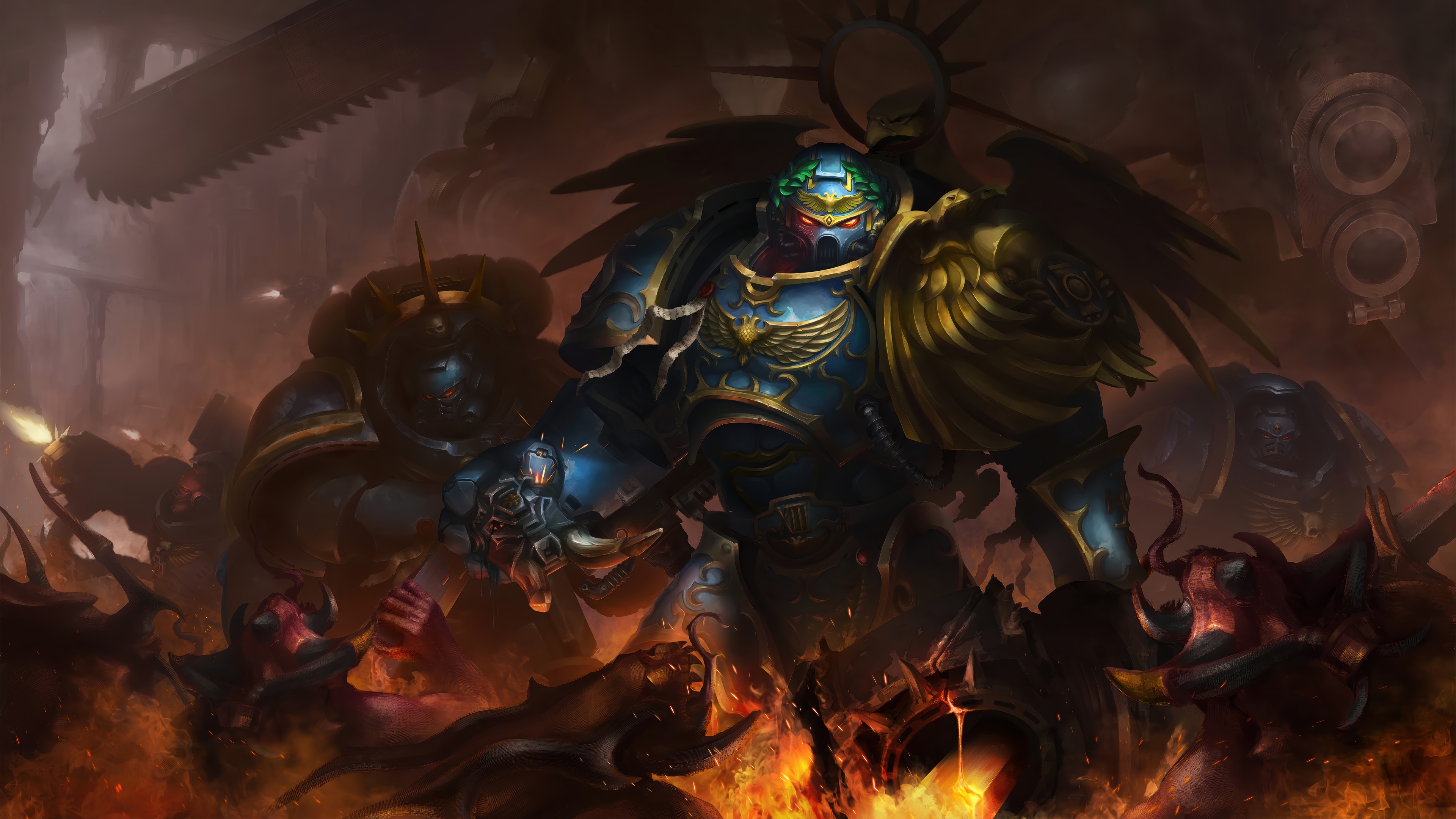 Warhammer 40,000 Ultramarines in battle HD Wallpaper