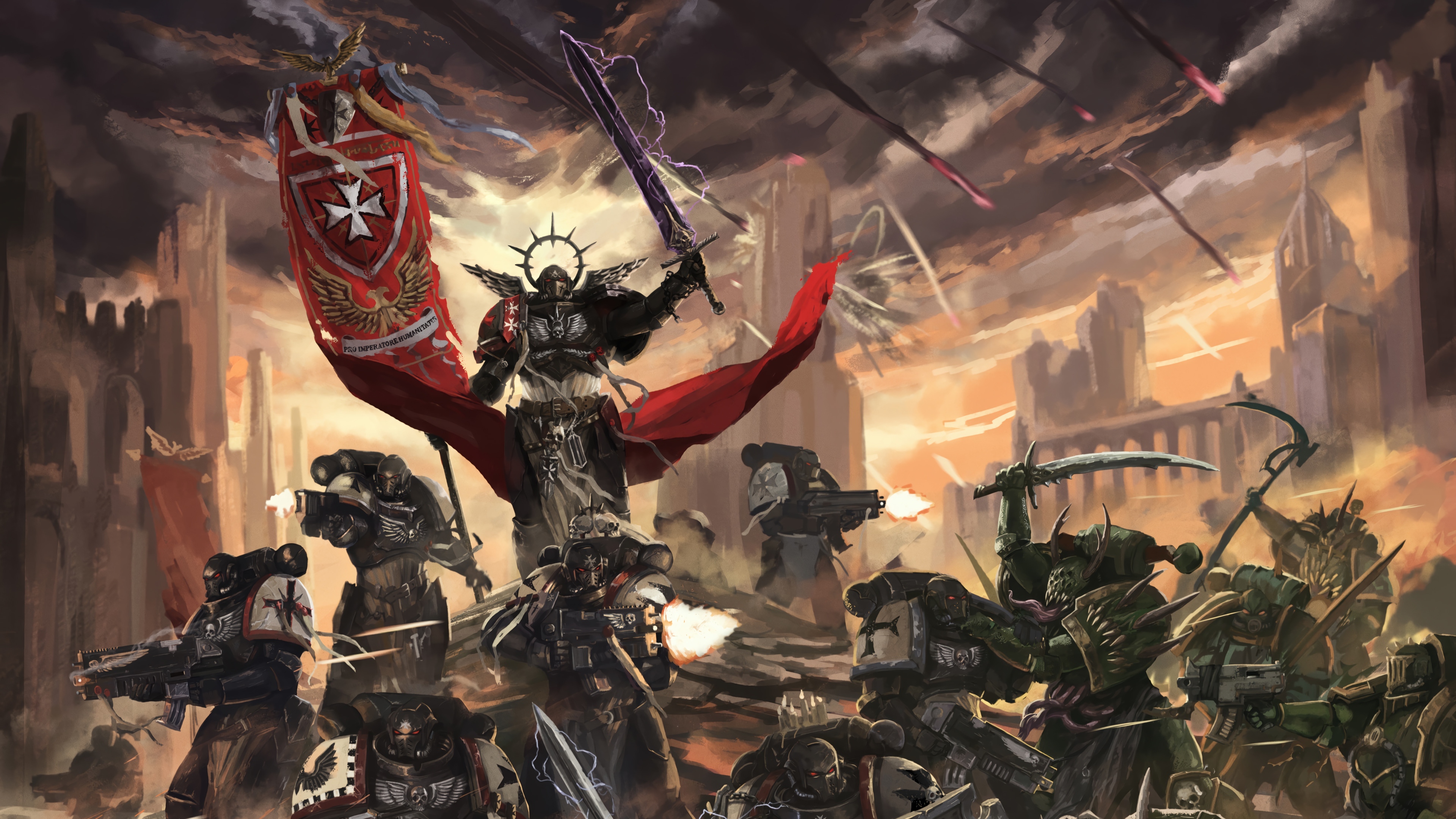 Warhammer 40,000 Space Marines in battle HD Wallpaper