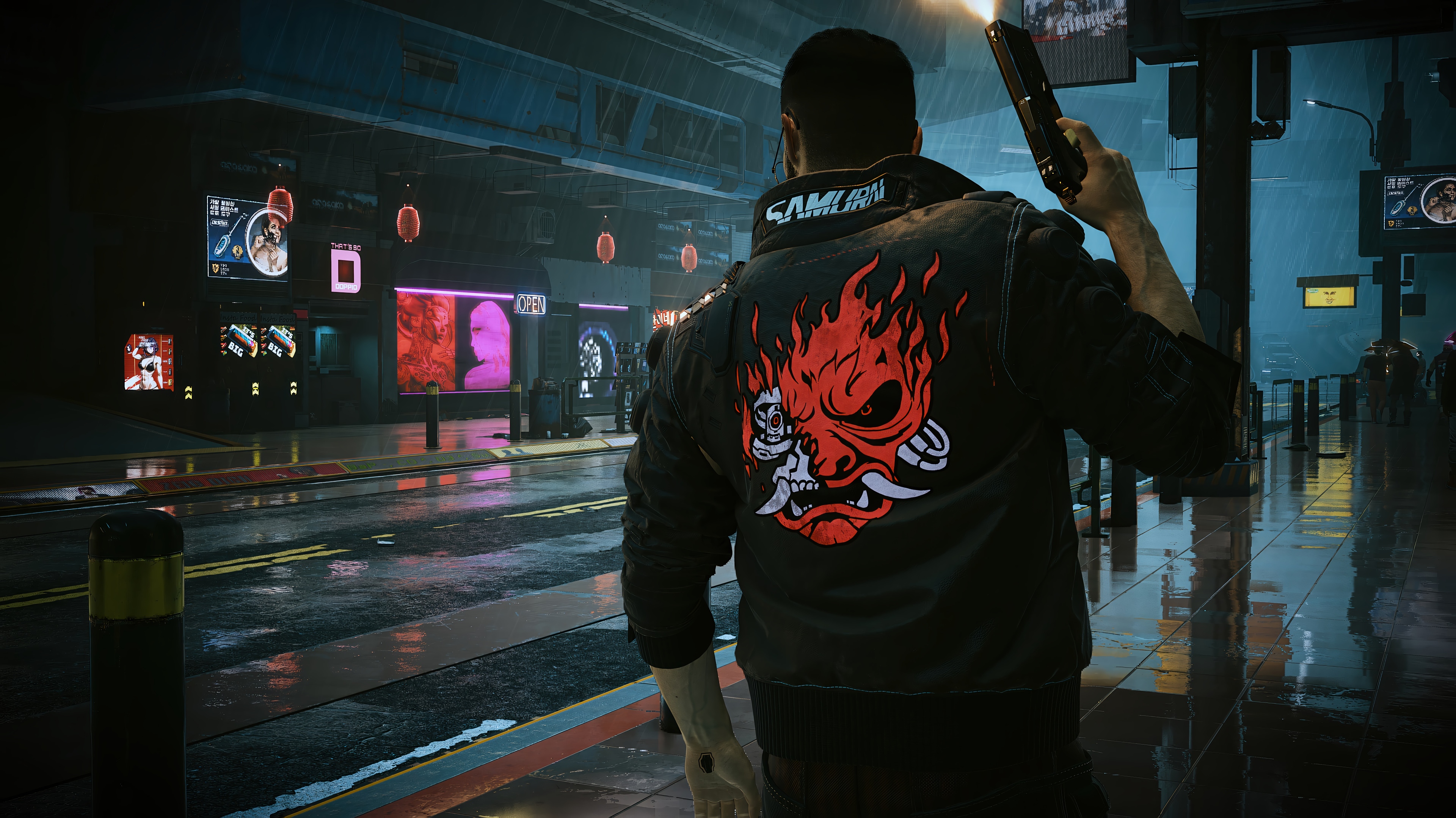 Cyberpunk 2077 Samurai Jacket Gun 4K HD Wallpaper