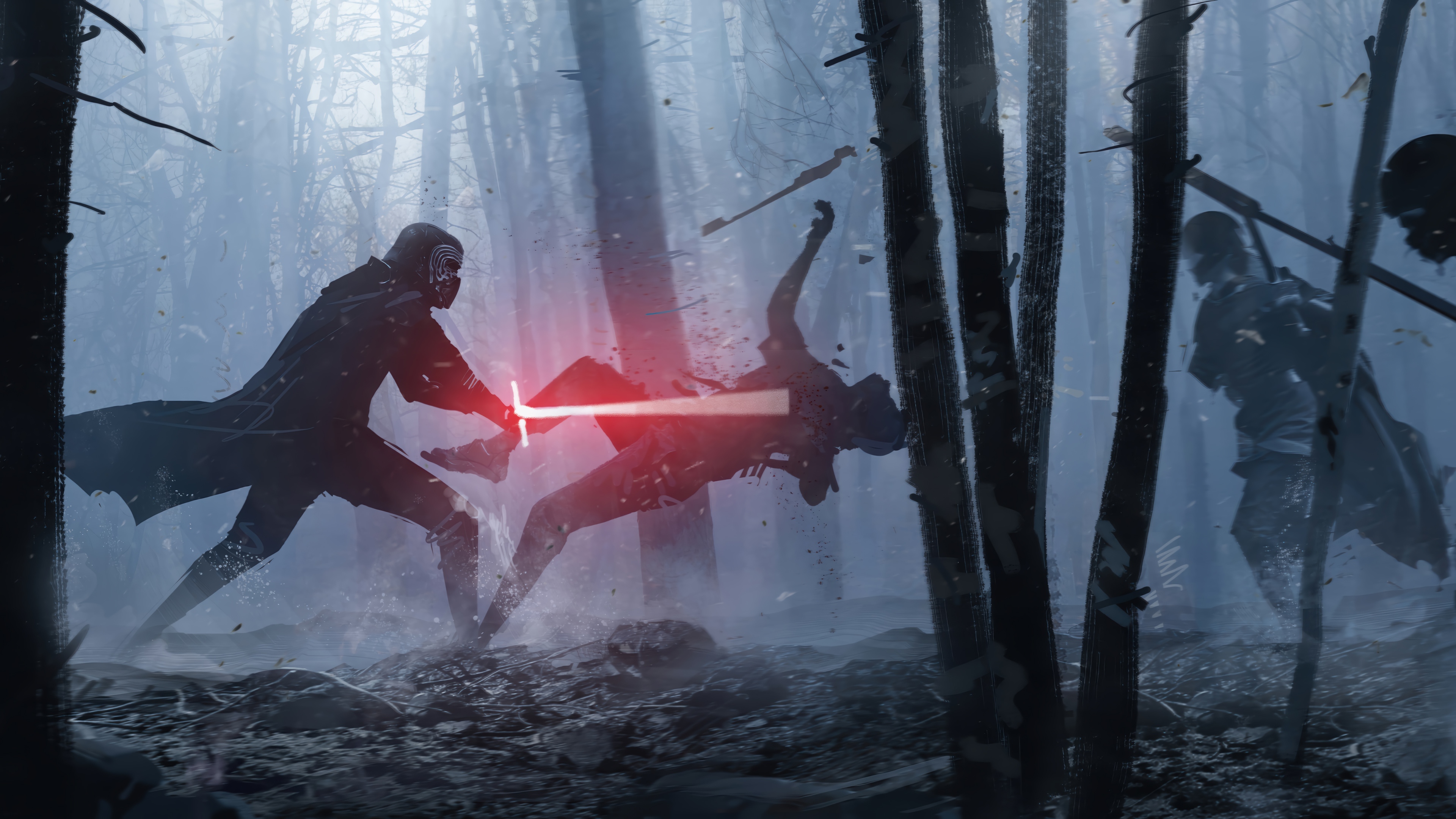 Kylo Ren in a forest battle 4K HD Wallpaper