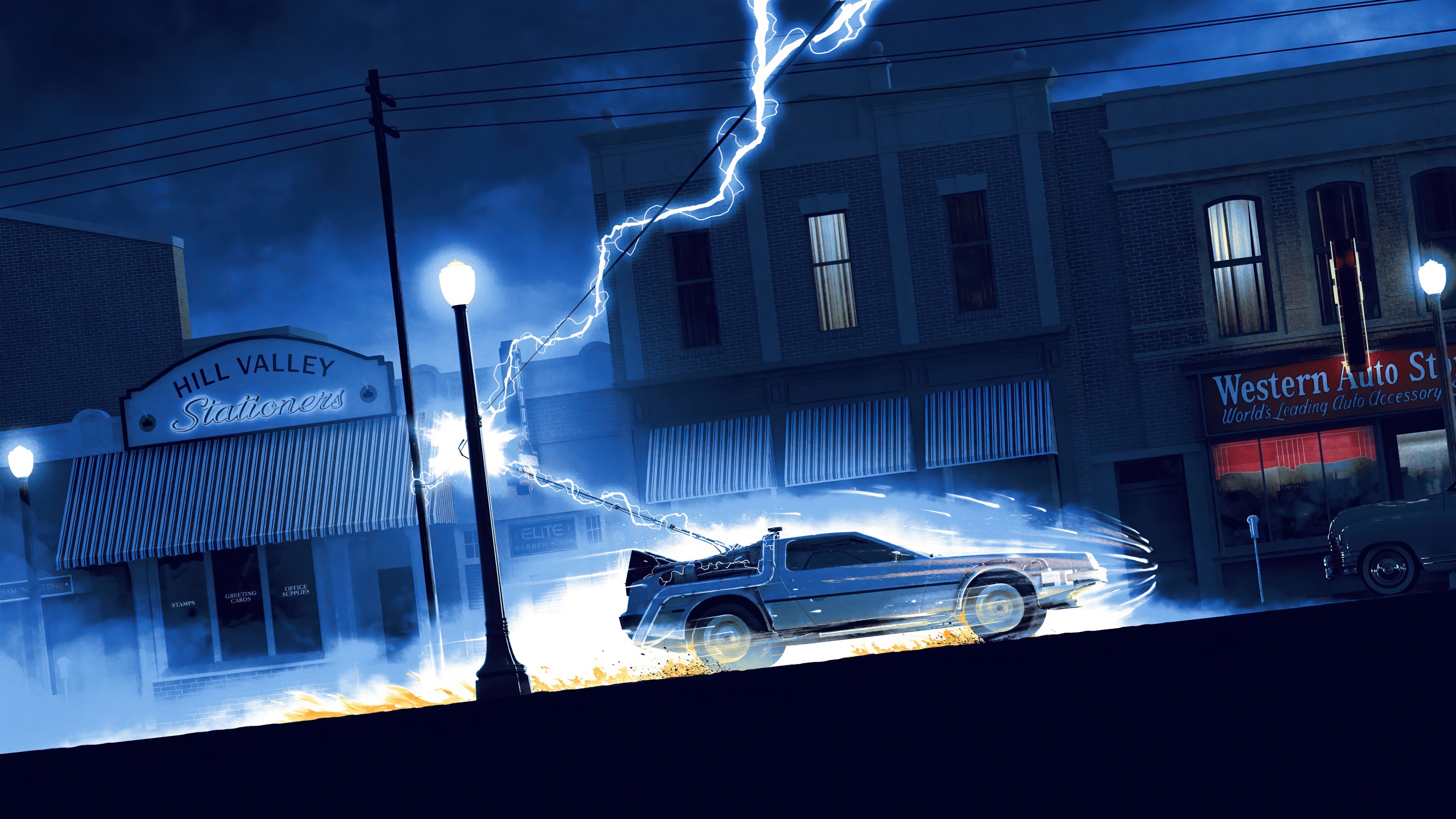 DeLorean time machine in Hill Valley 4K HD Wallpaper