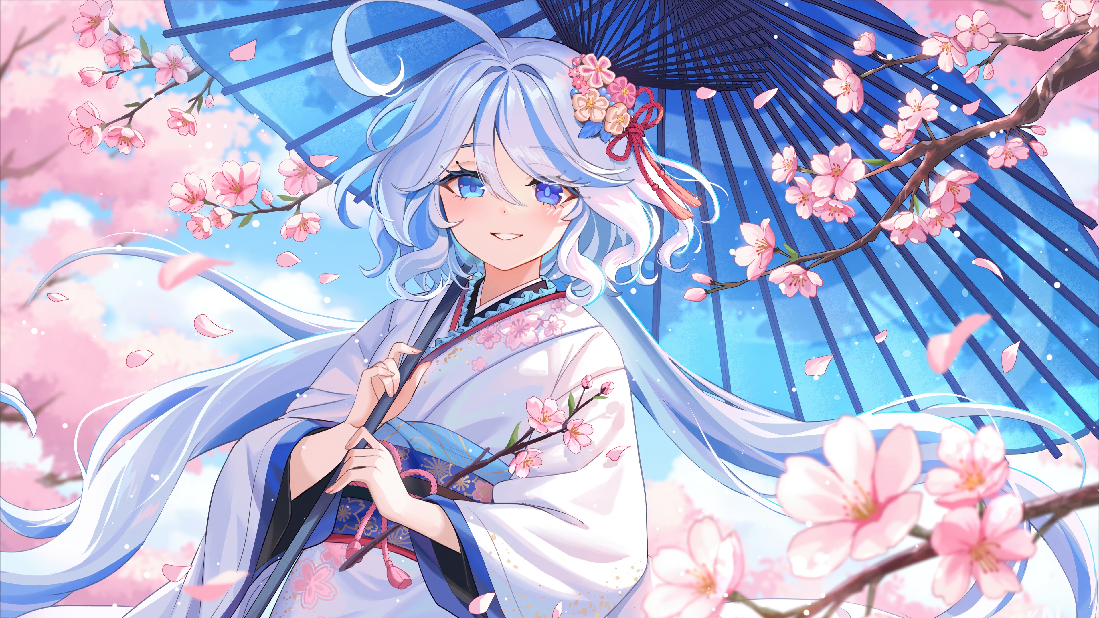 Furina in Kimono with Cherry Blossoms 4K HD Wallpaper