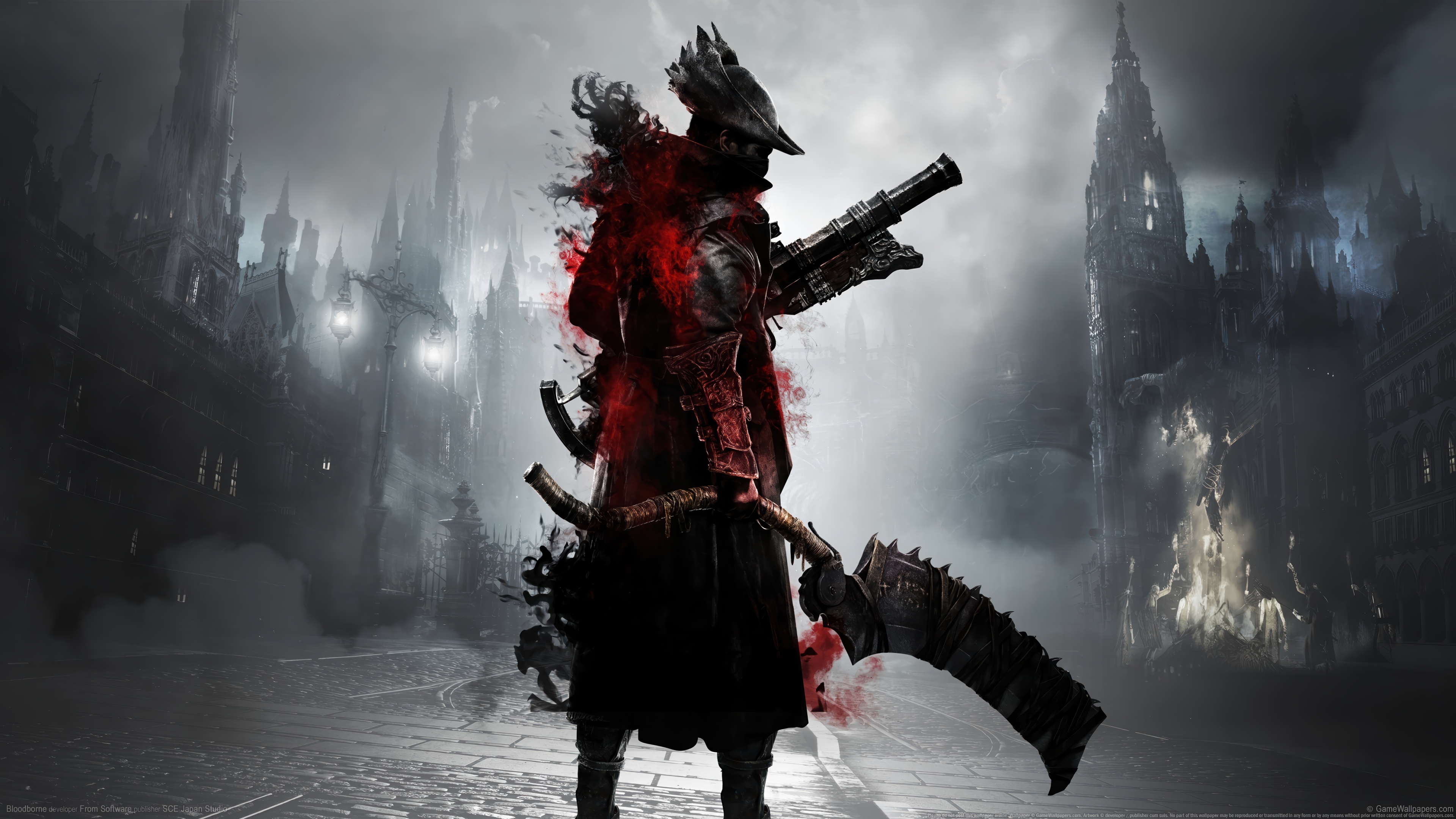 Bloodborne Hunter with Saw Cleaver and Firearm 4K HD Wallpaper