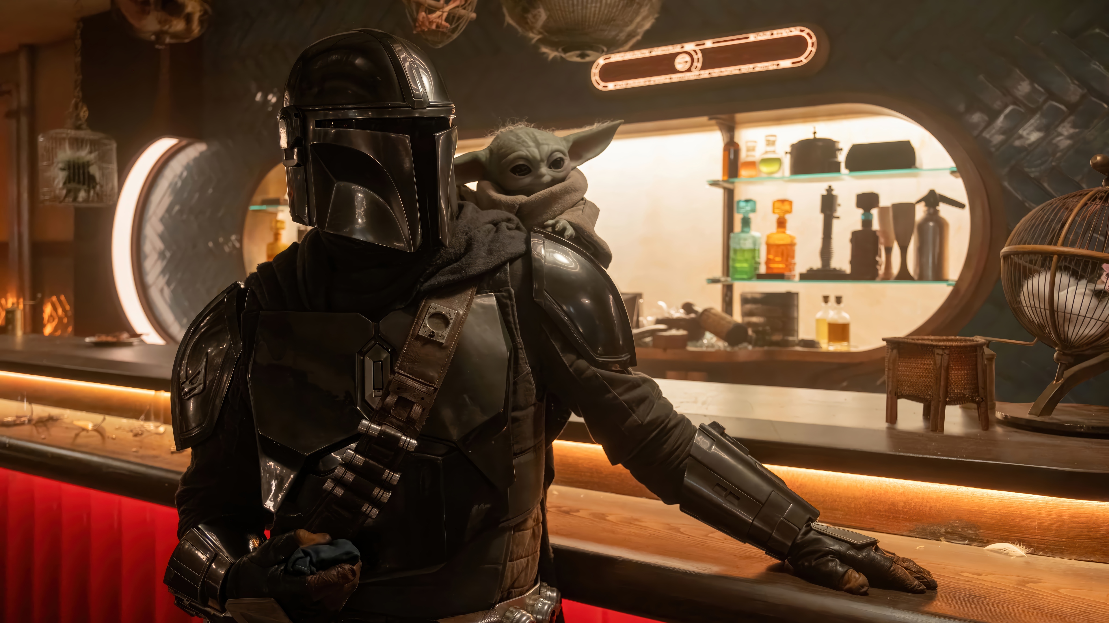 The Mandalorian and Grogu in a Cantina 4K HD Wallpaper