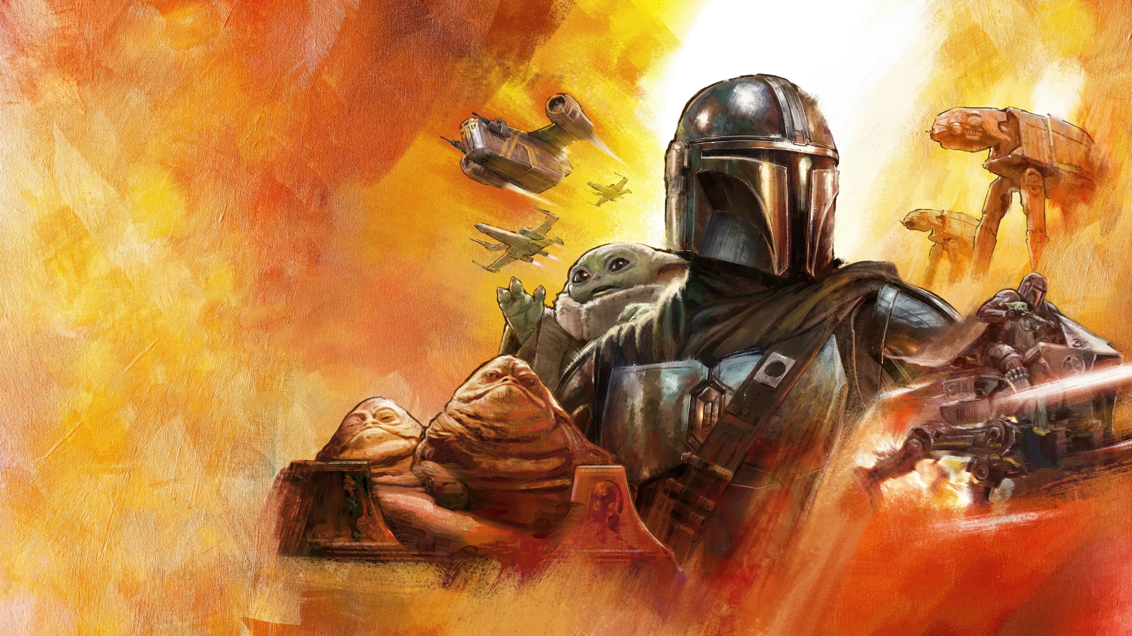 The Mandalorian and Grogu in Star Wars 4K HD Wallpaper