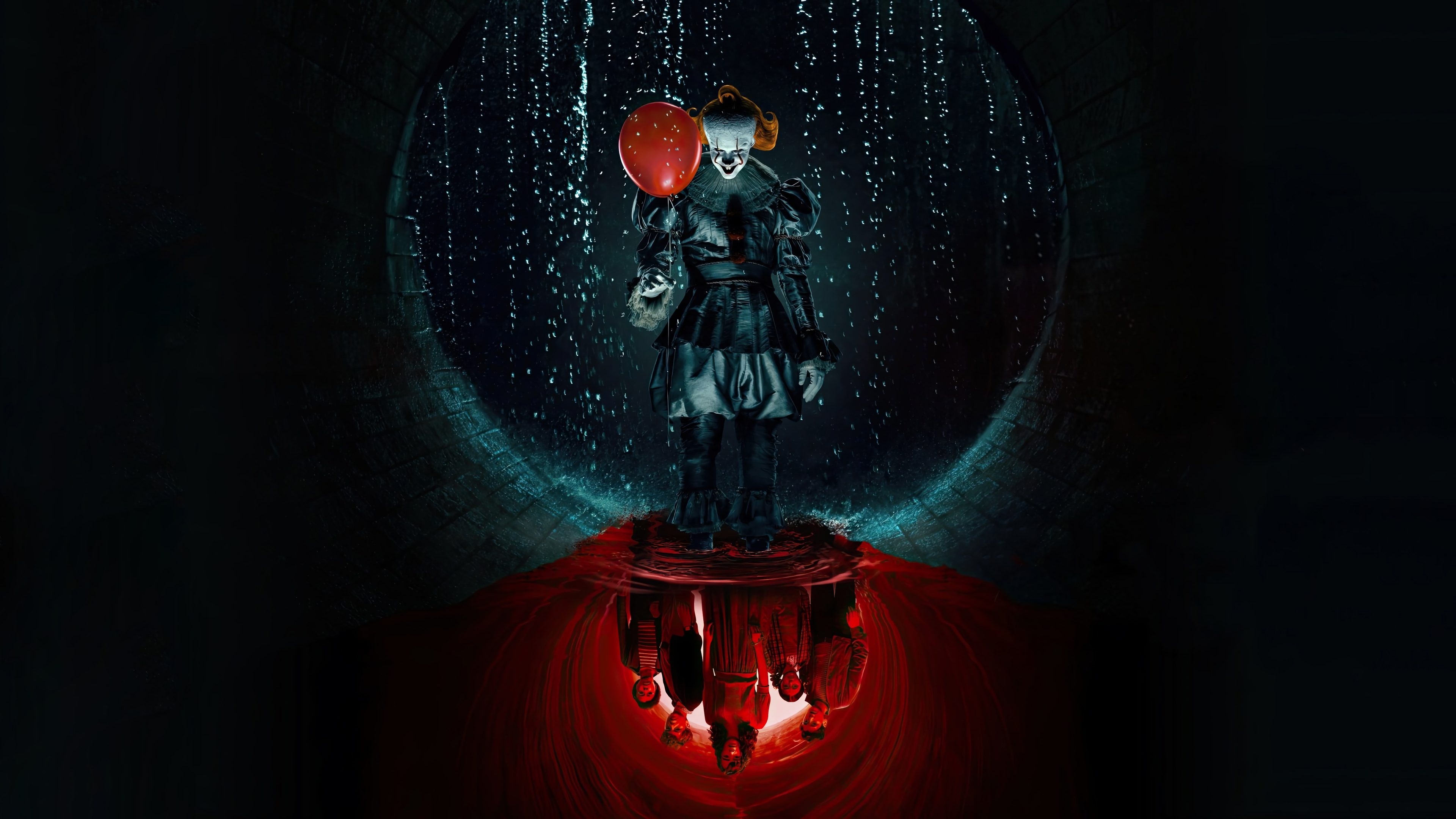 Pennywise with Red Balloon in Sewer 4K HD Wallpaper