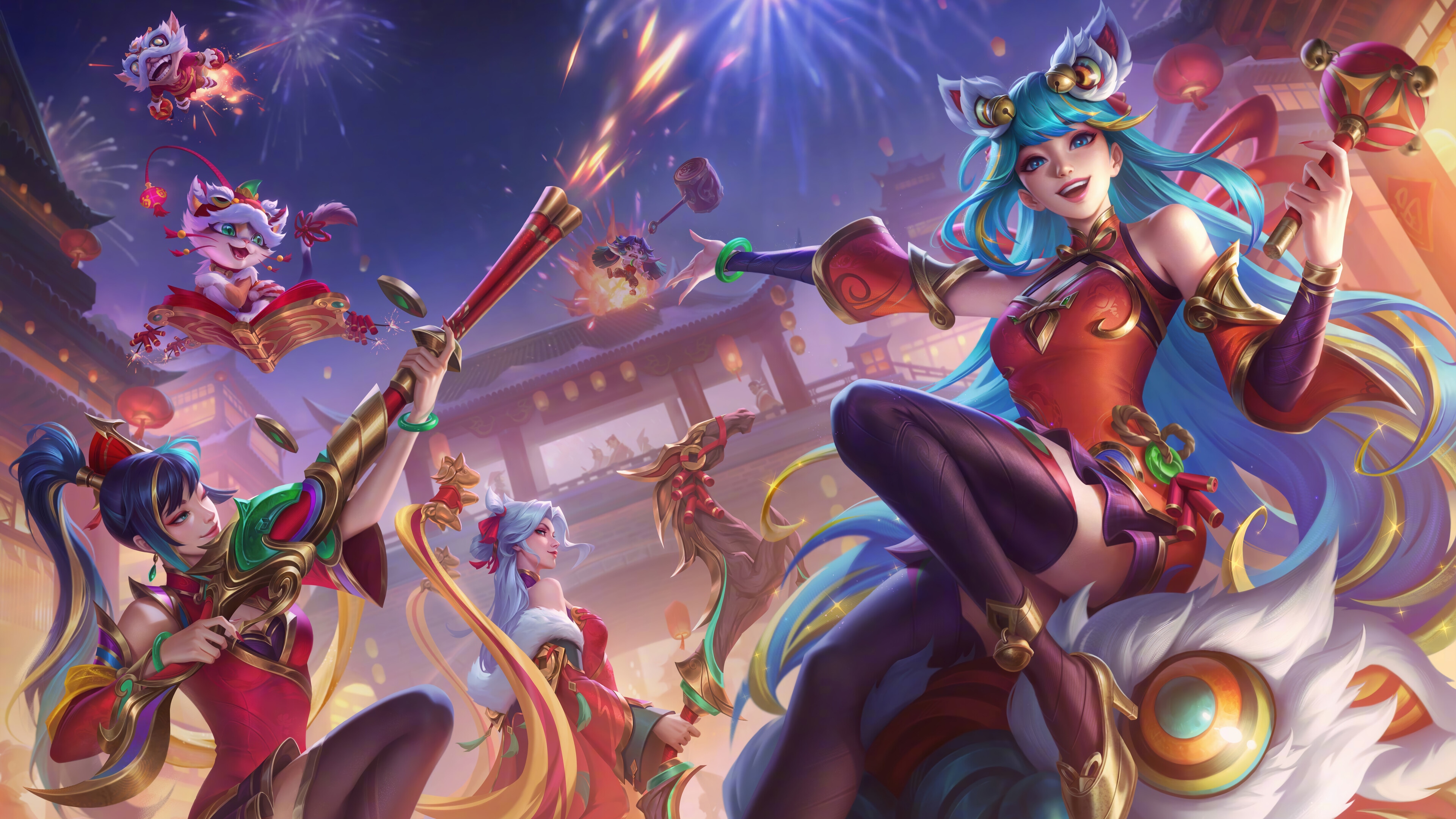 League of Legends Firecracker Characters Celebrating HD Wallpaper