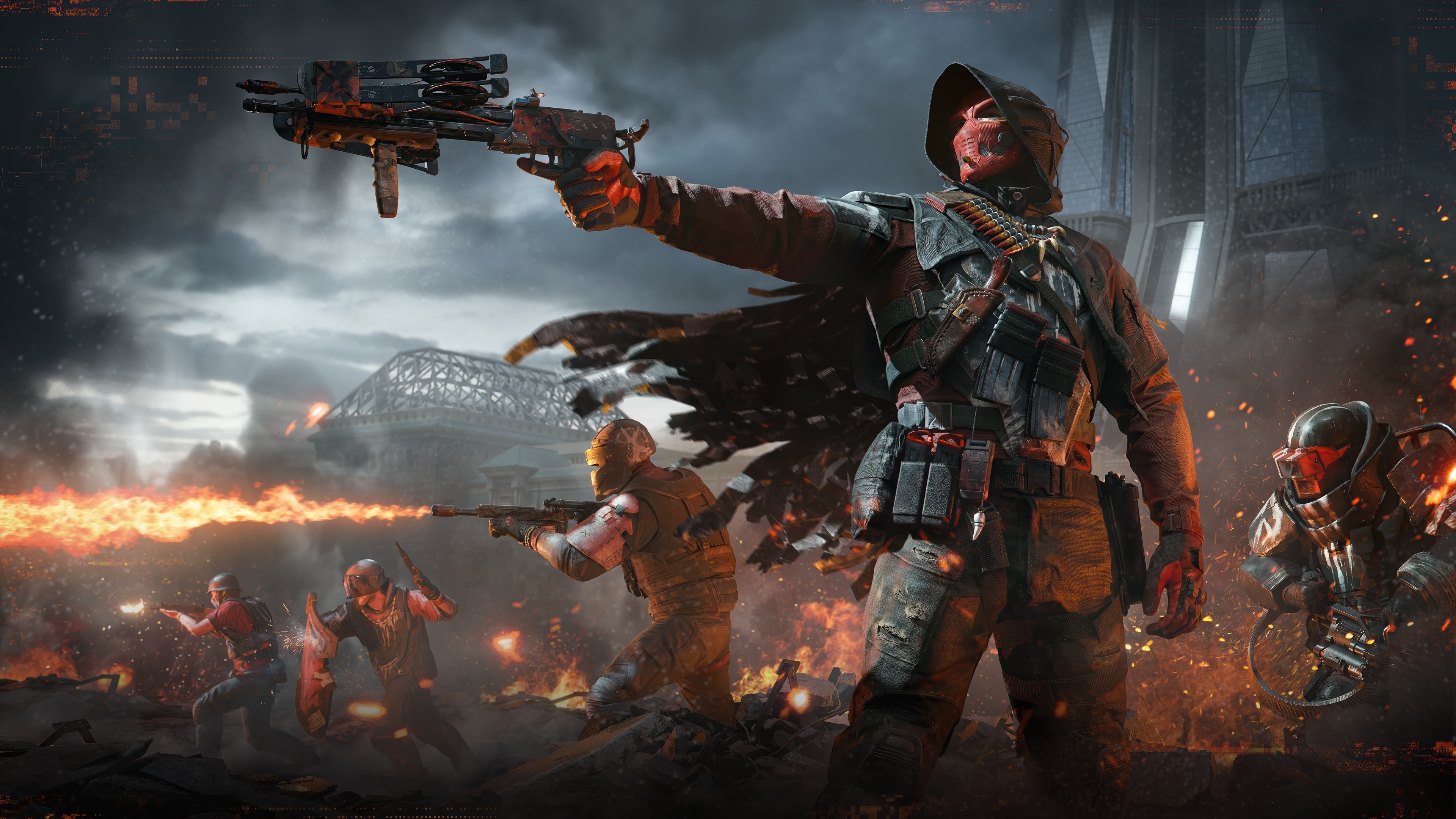 Delta Force soldiers in a fiery battle HD Wallpaper