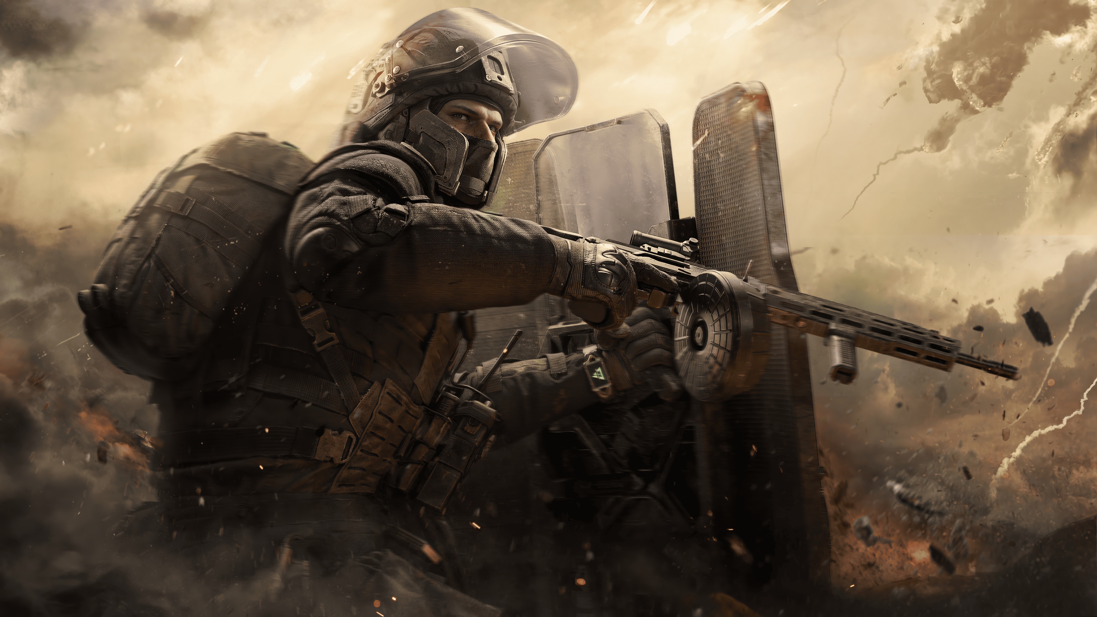 Delta Force Soldier with Shield and Gun 4K HD Wallpaper