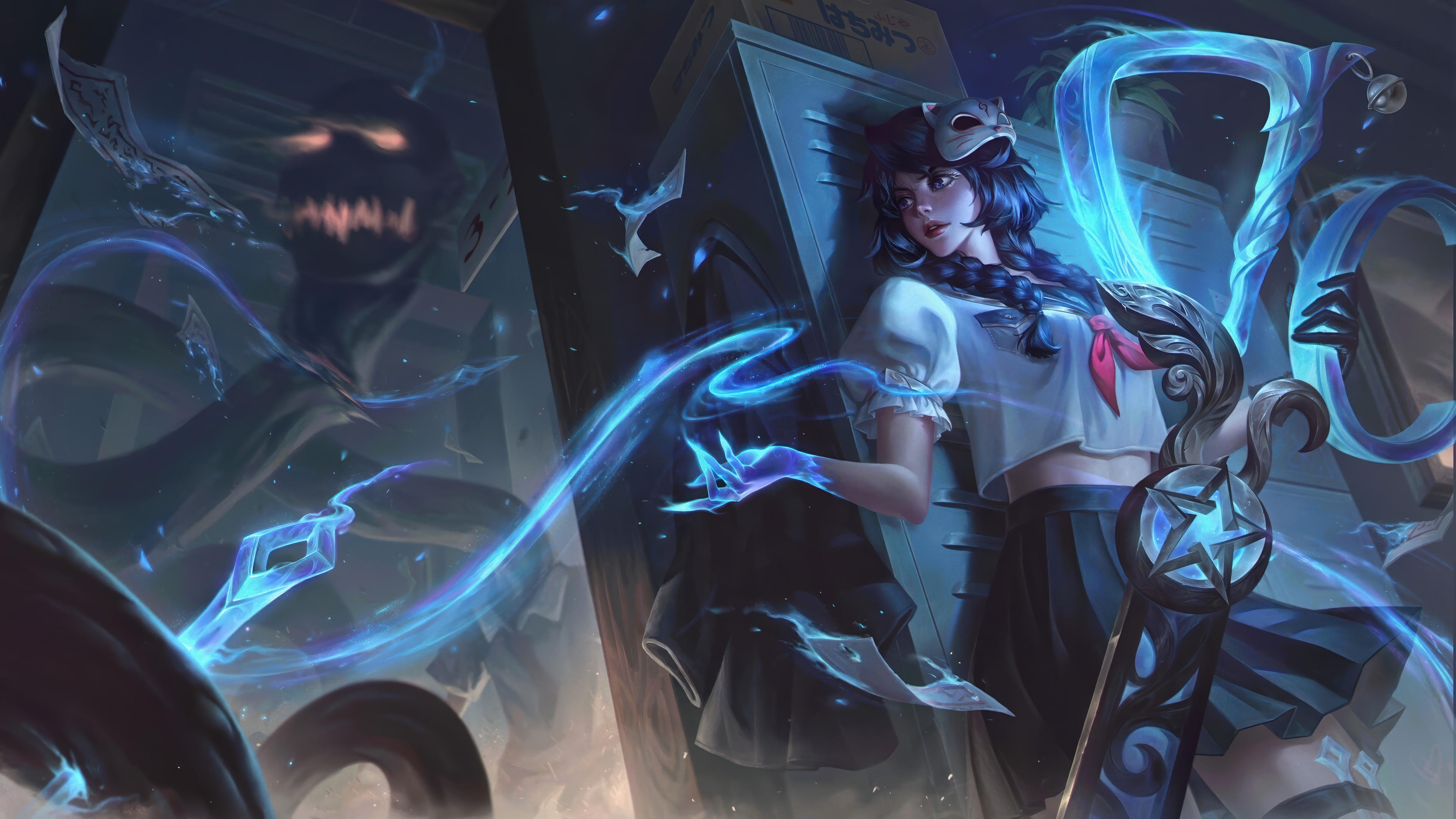 Gwen from League of Legends with a spectral entity HD Wallpaper