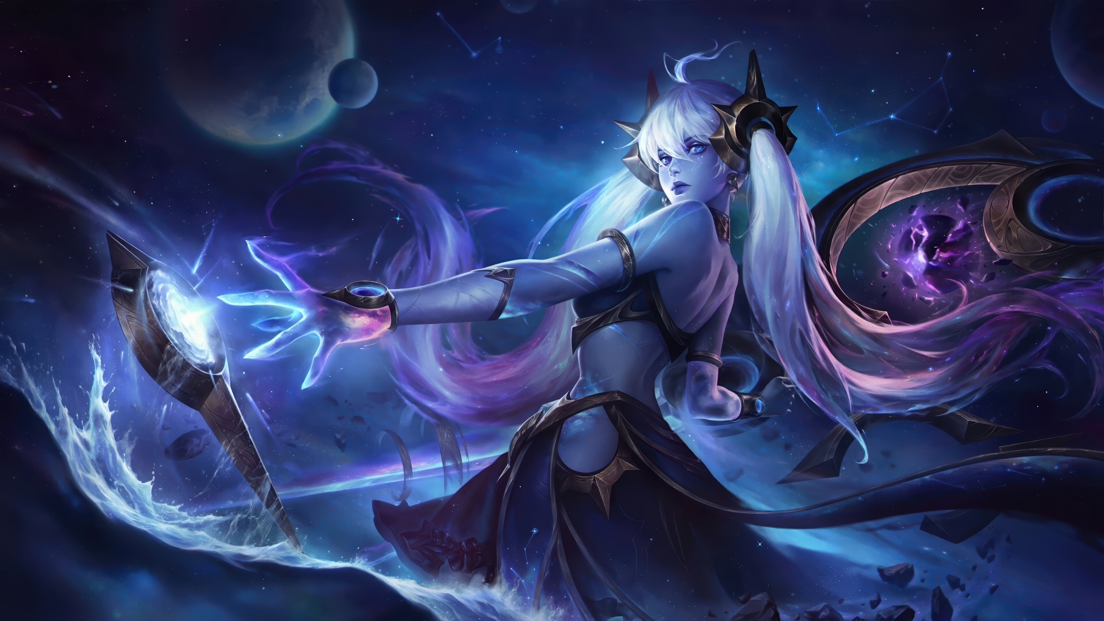 Gwen from League of Legends in a cosmic setting HD Wallpaper