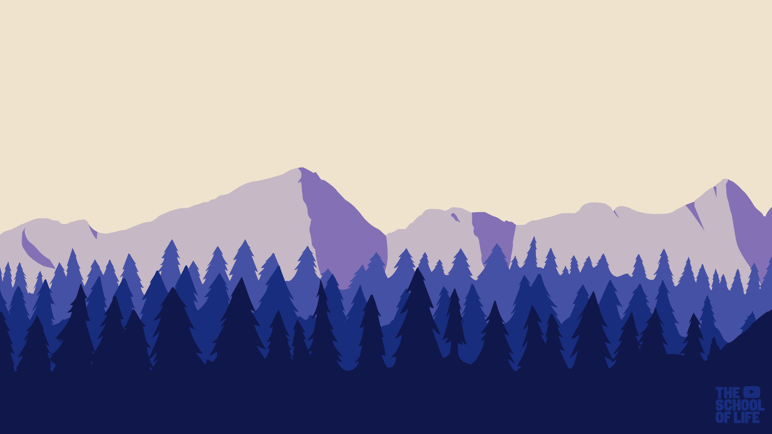 Minimalist mountain landscape with pine forest and The School of Life logo HD Wallpaper