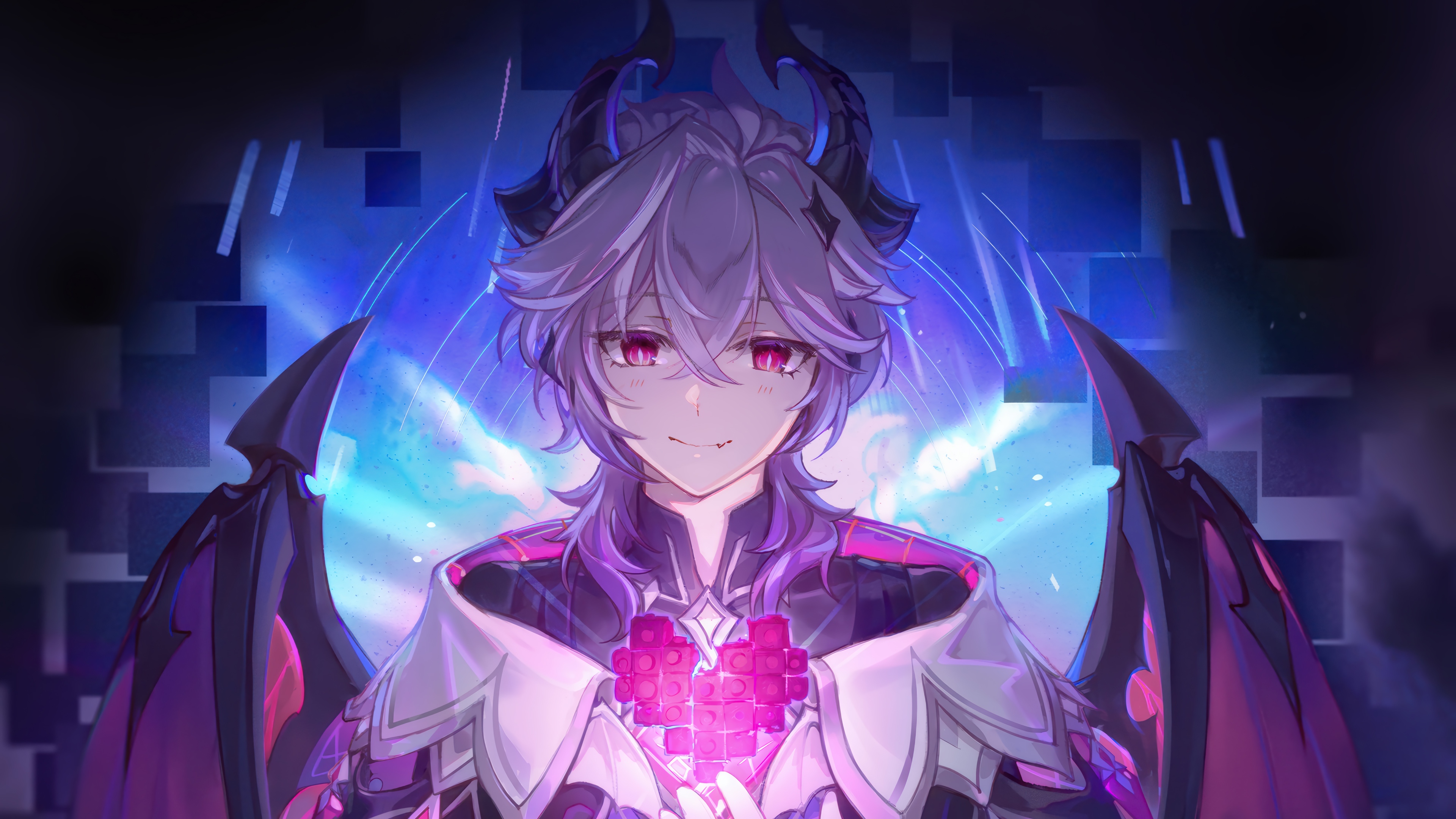 Durin from Genshin Impact holding a pixelated heart HD Wallpaper