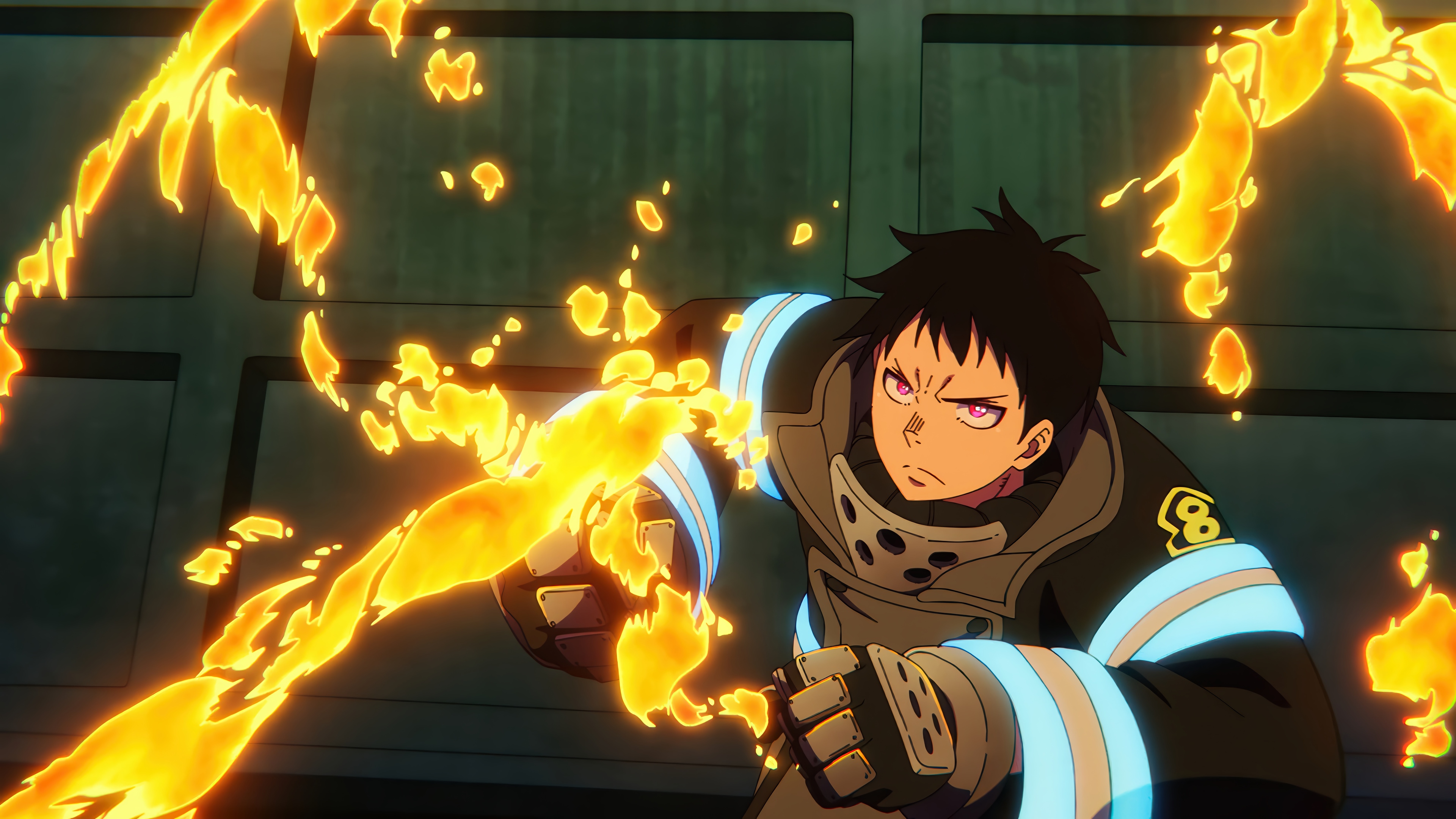 Shinra Kusakabe from Fire Force using flames HD Wallpaper