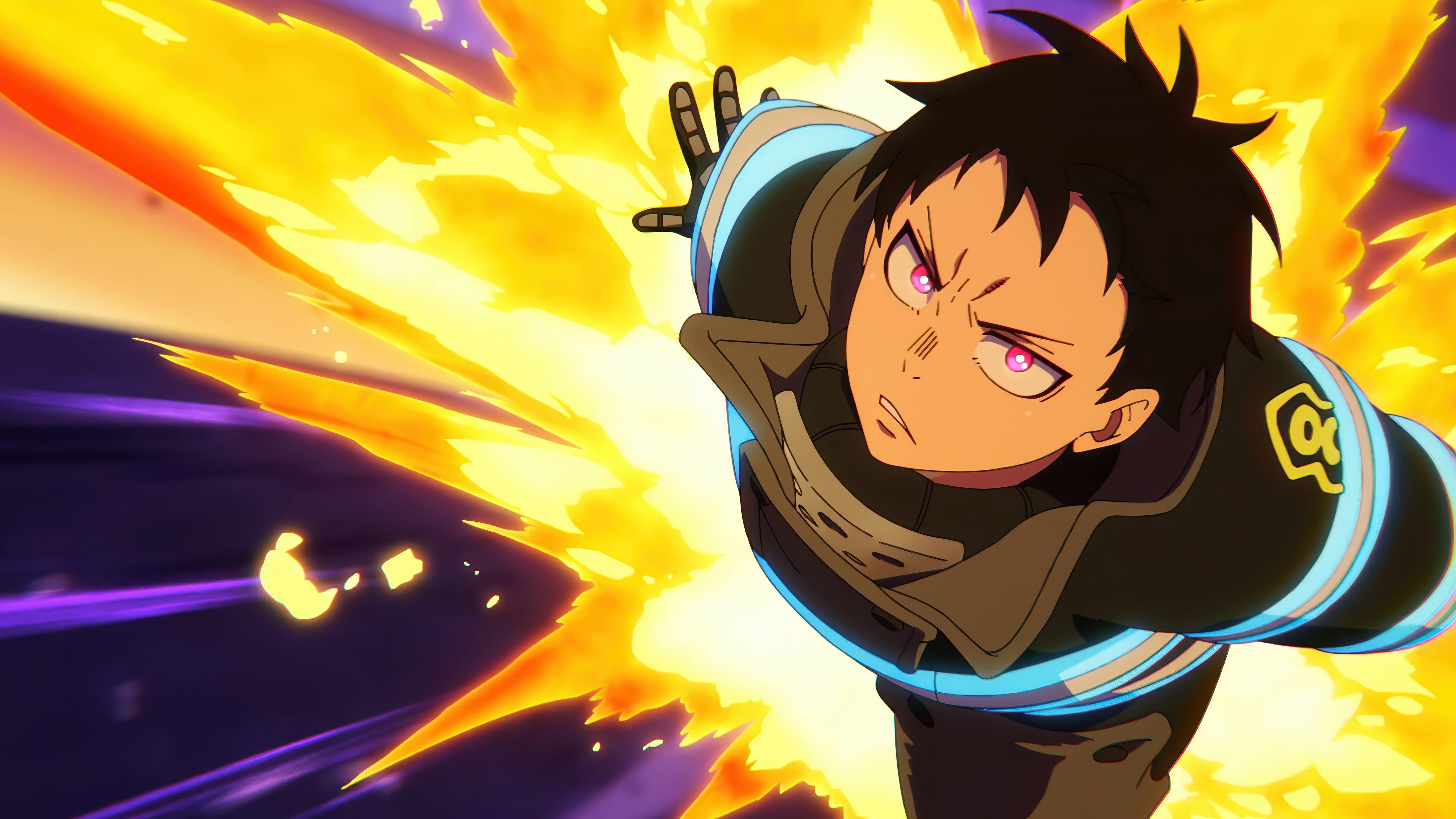 Shinra Kusakabe using fire powers in Fire Force 4K HD Wallpaper