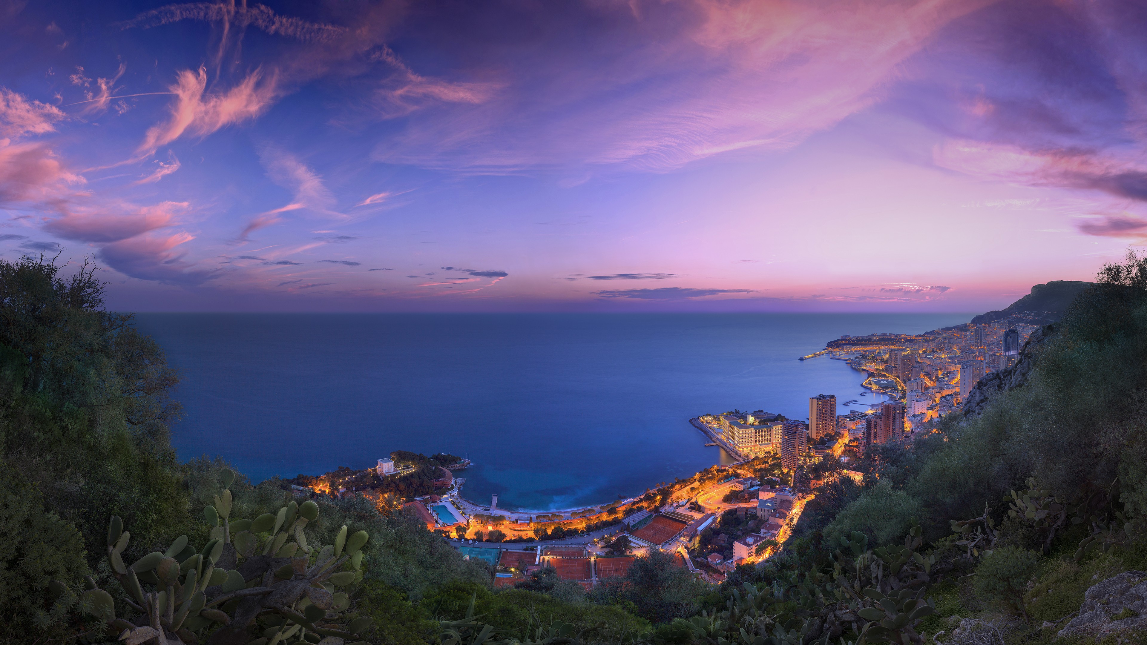 Monaco cityscape at dusk overlooking the sea HD Wallpaper
