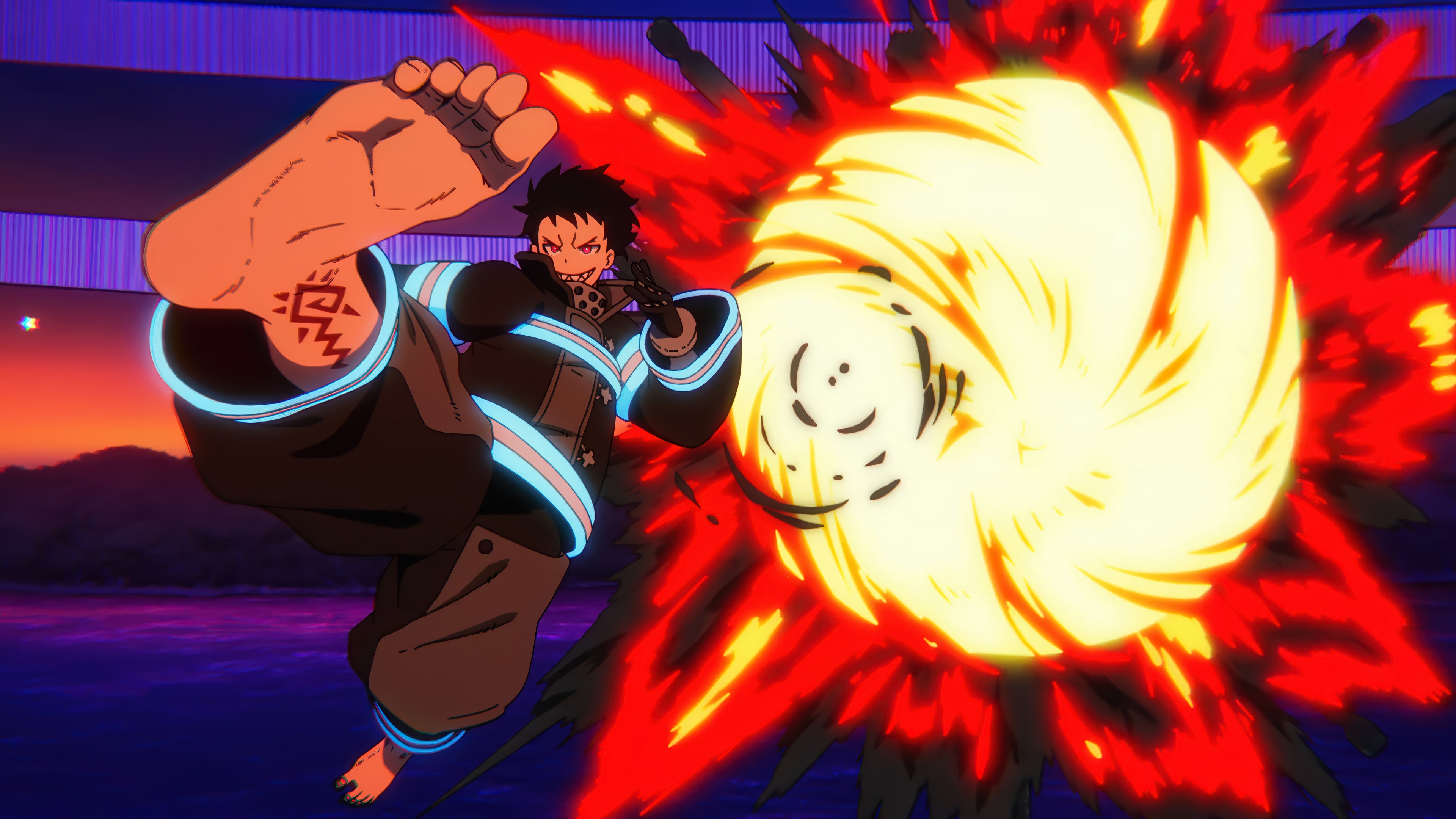 Fire Force: Shinra Kusakabe uses fiery kick HD Wallpaper