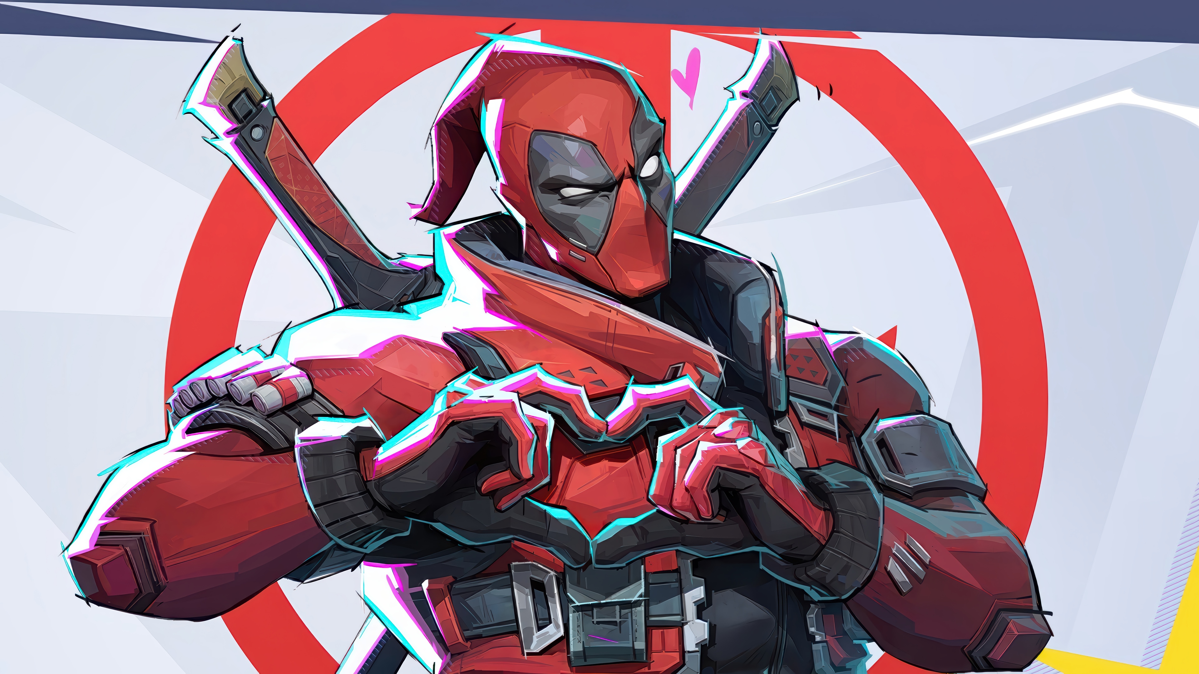 Deadpool from Marvel Rivals making a heart shape HD Wallpaper