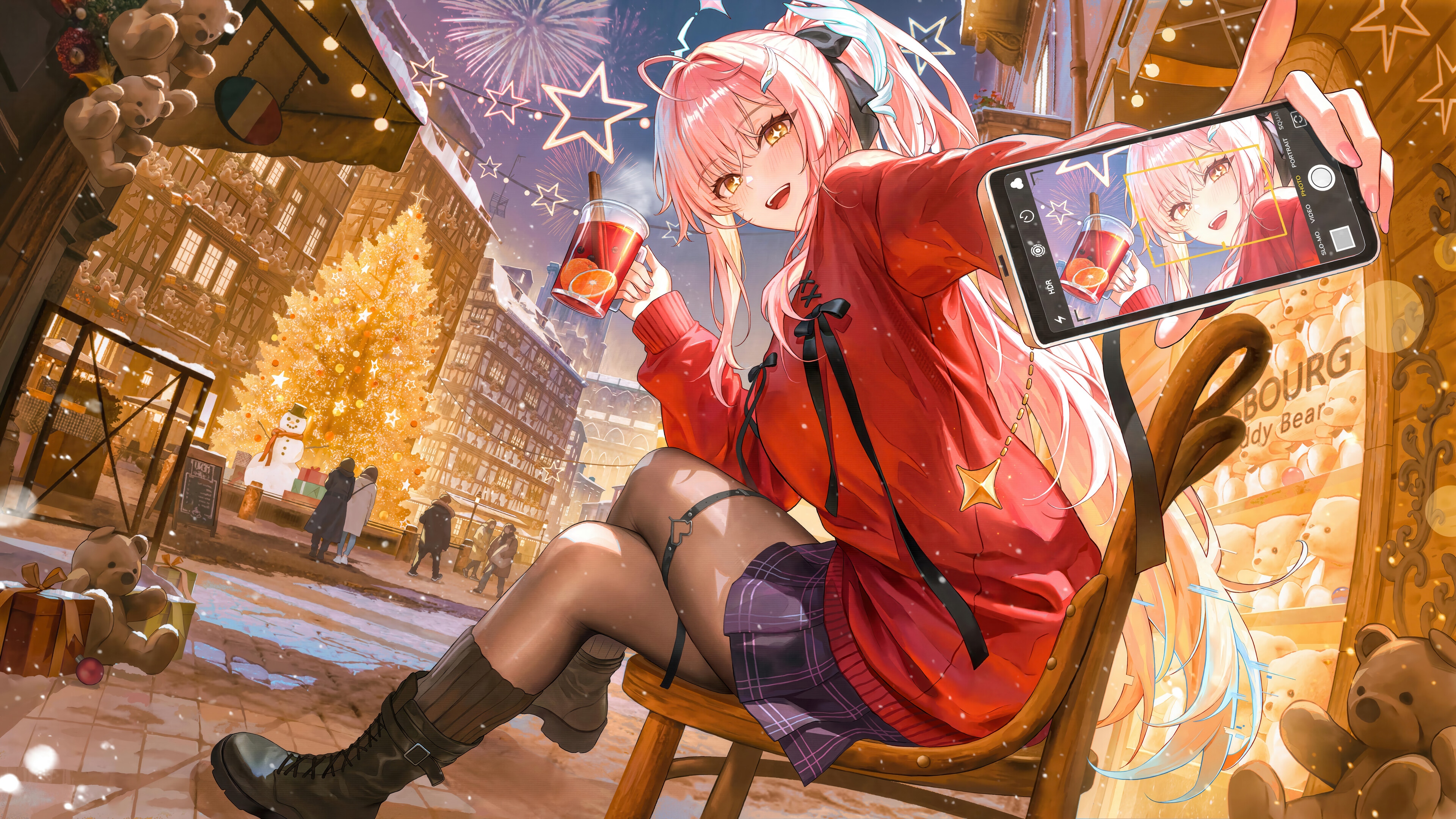 Aemeath from Wuthering Waves taking a selfie during Christmas HD Wallpaper