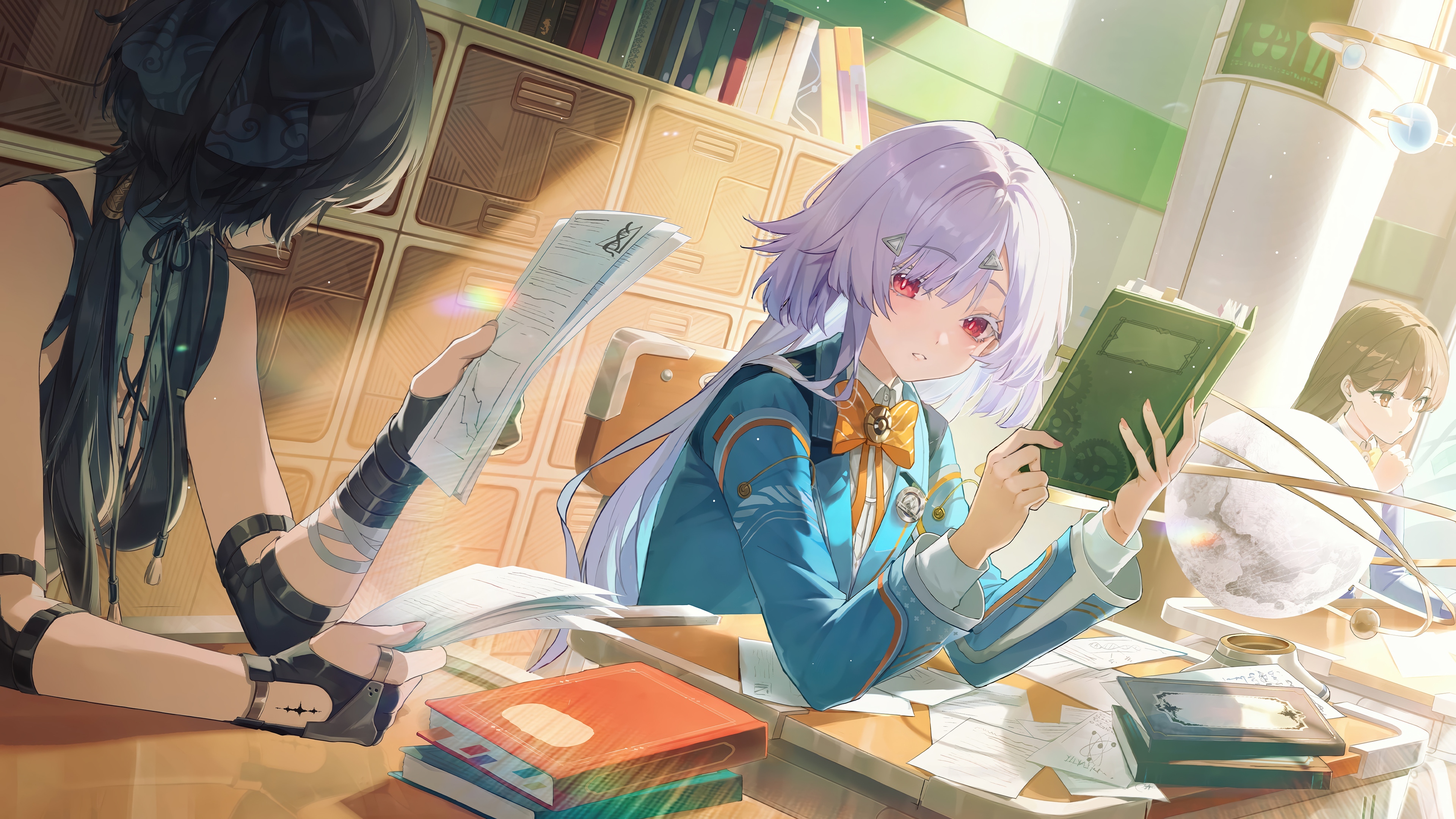 Mornye and friends studying in a library, Wuthering Waves 4K HD Wallpaper