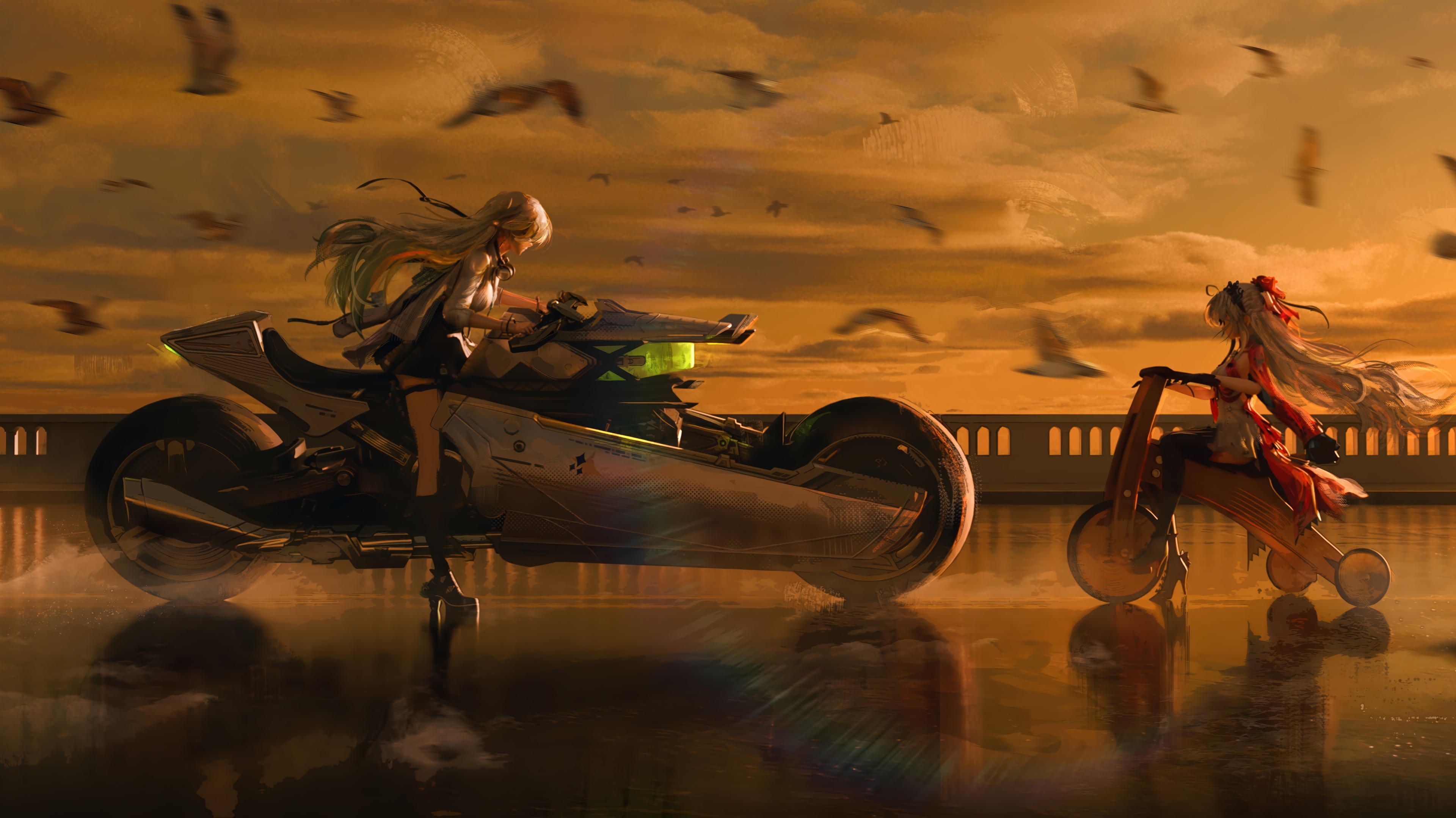 Lynae and companion on motorcycles in Wuthering Waves 4K HD Wallpaper