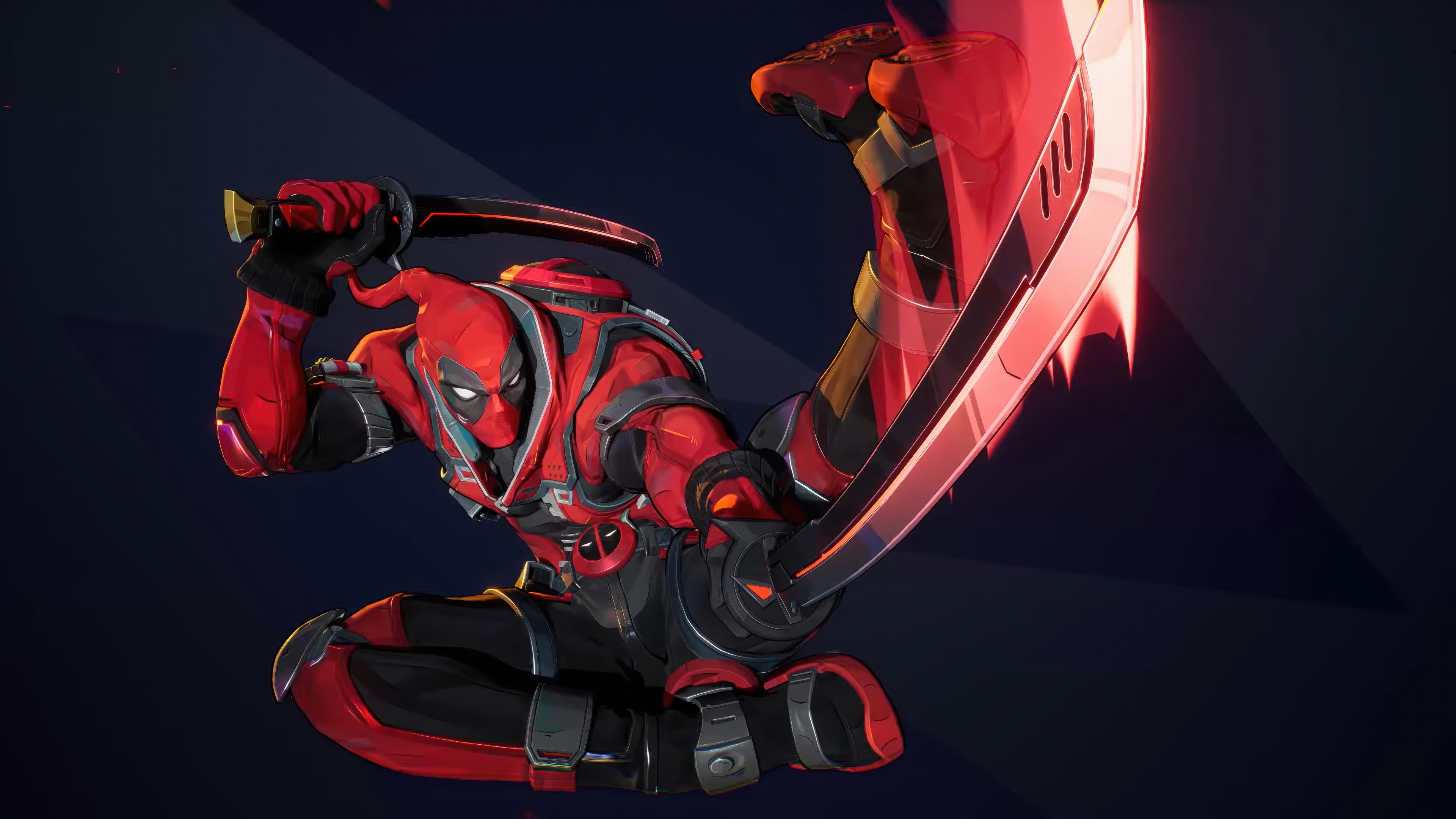 Deadpool with Katanas in Marvel Rivals 4K HD Wallpaper
