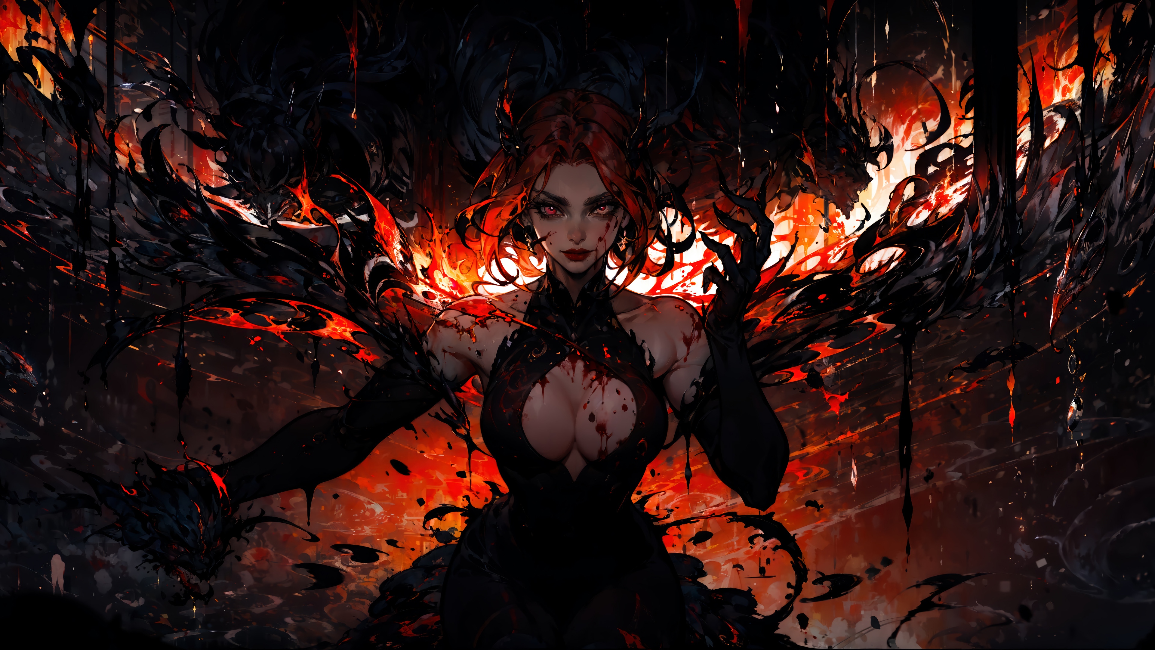Fantasy Girl with Fiery Wings 4K HD Wallpaper