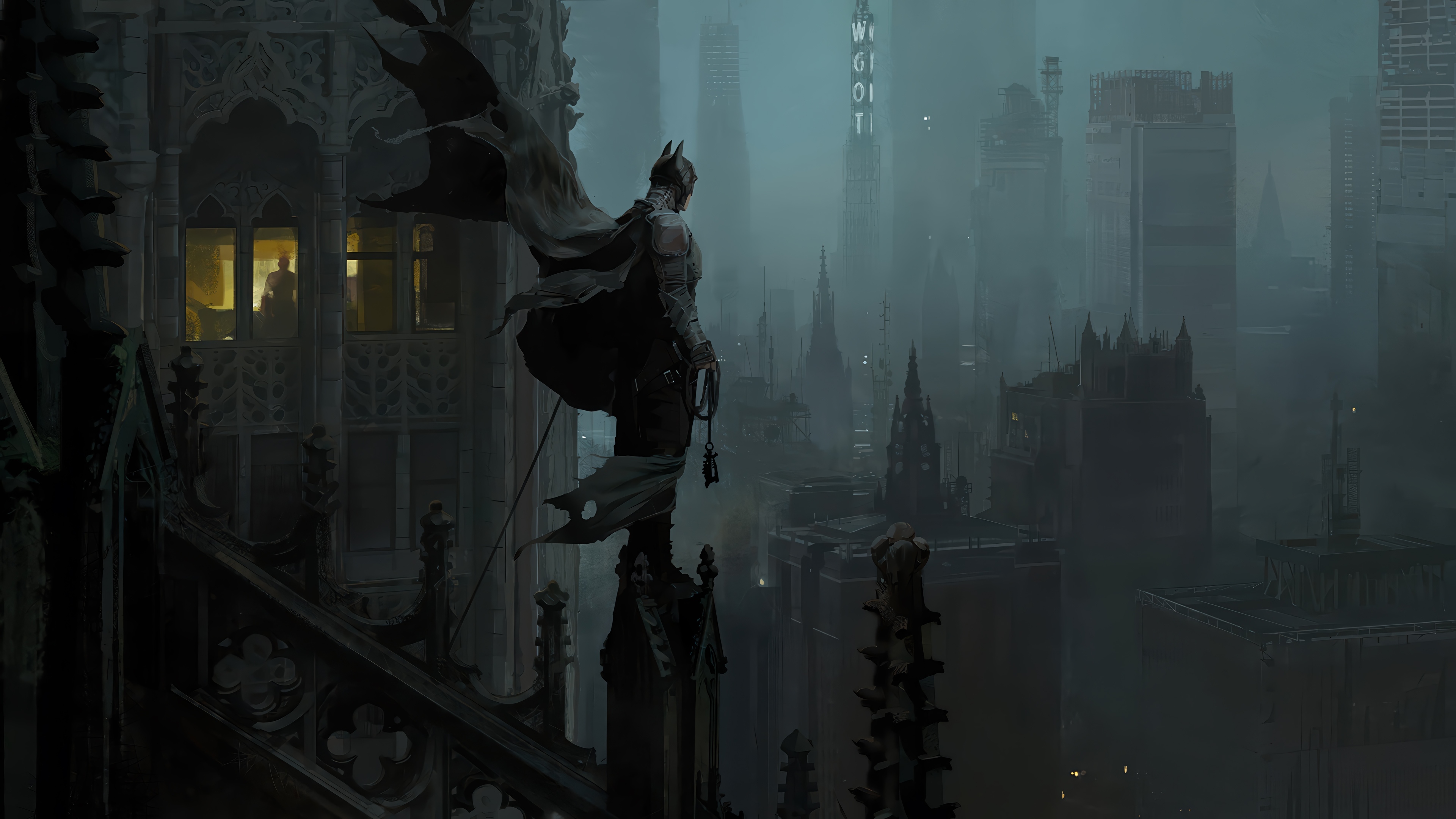 Batman overlooking Gotham City in 4K HD Wallpaper
