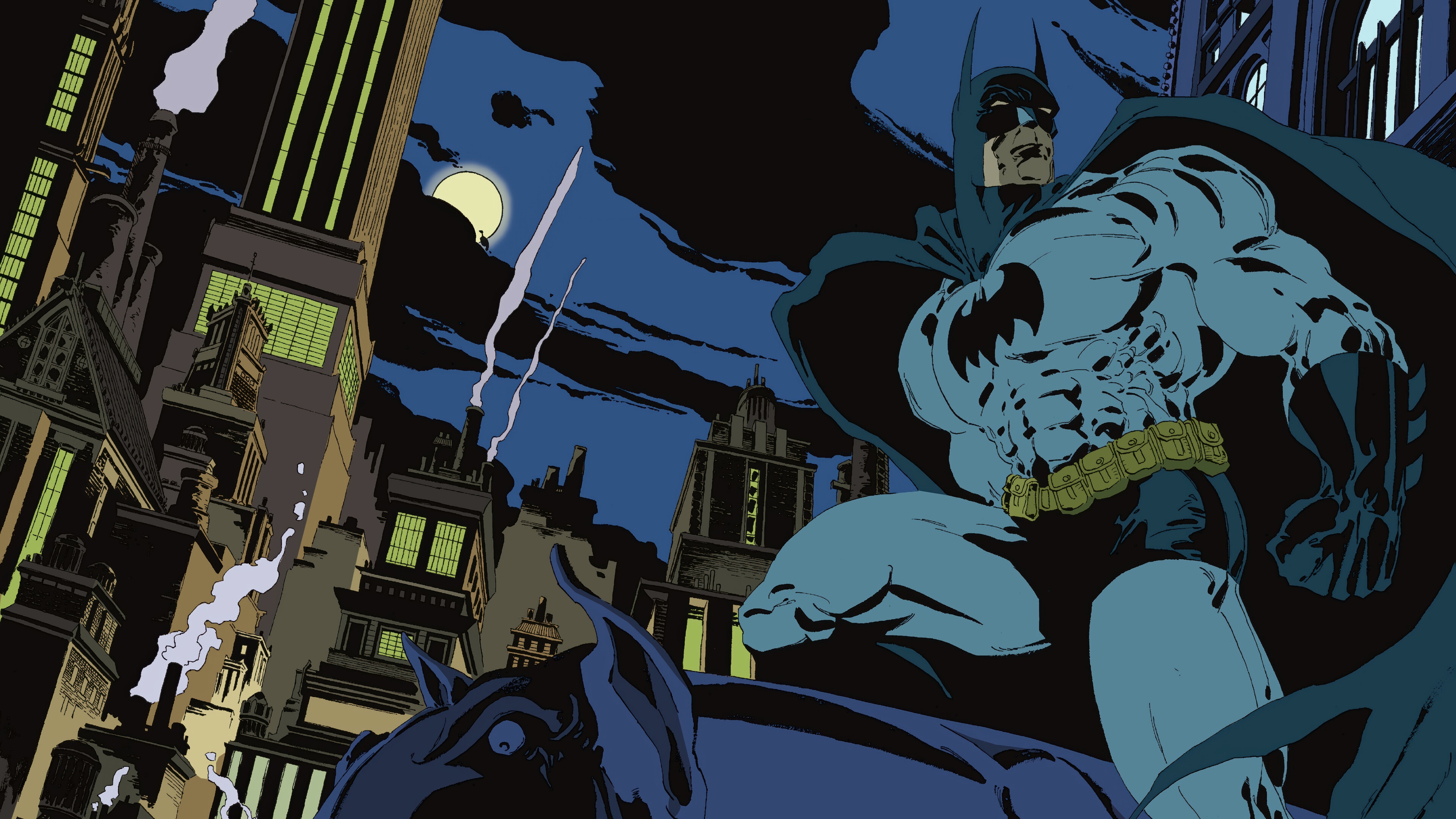Batman on a Gargoyle in Gotham City 4K HD Wallpaper