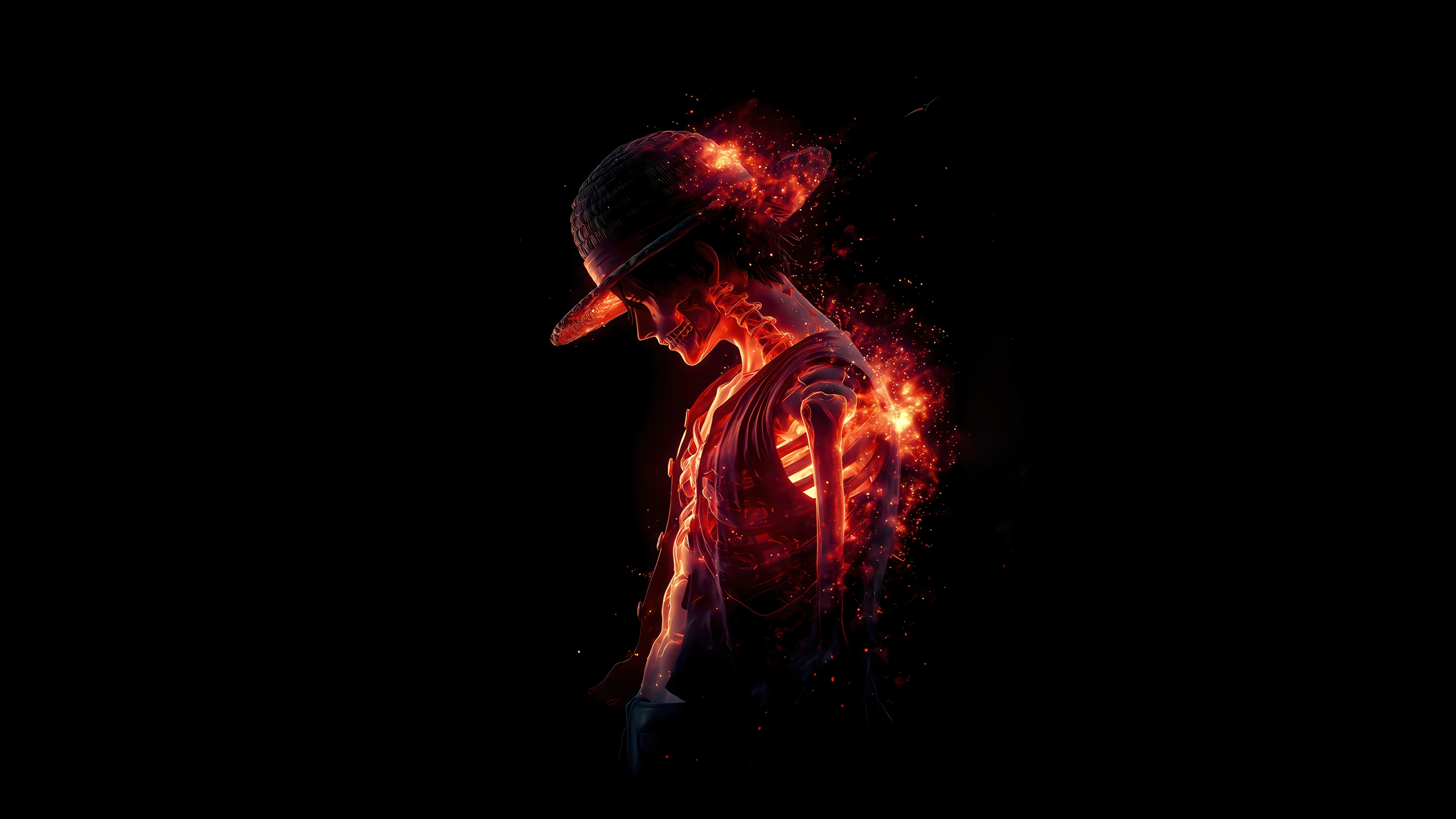 Monkey D. Luffy Skeleton in Flames 4K HD Wallpaper