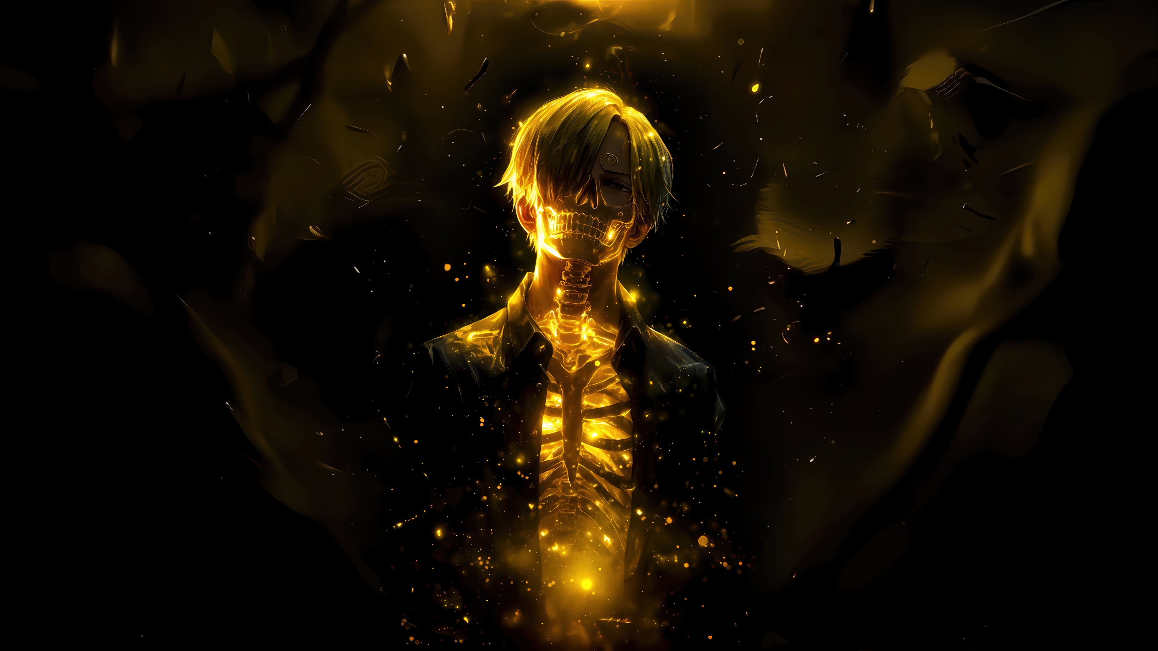 Sanji with a glowing golden skeleton in 4K HD Wallpaper