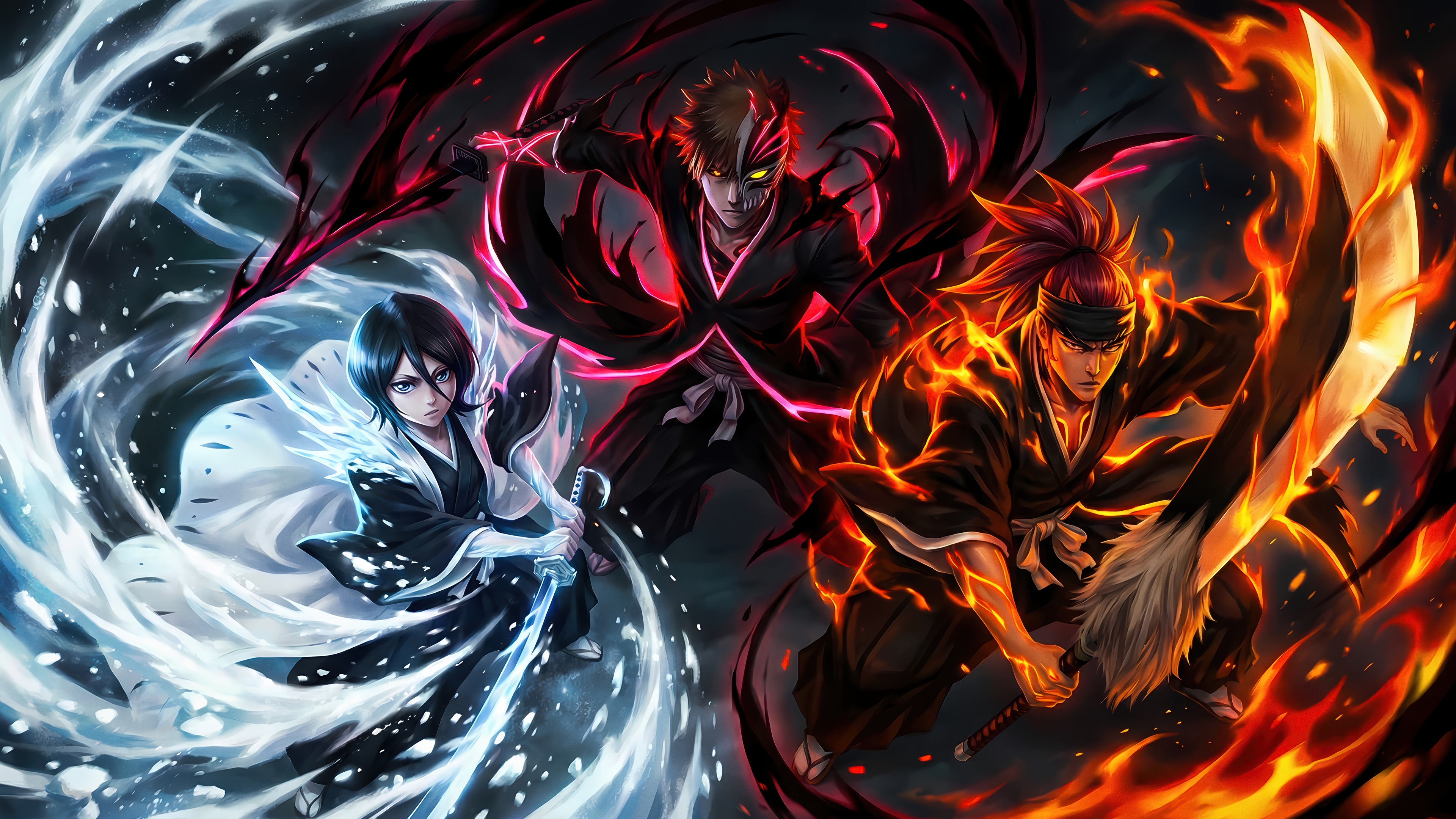 Bleach: Ichigo, Rukia, and Renji in 4K HD Wallpaper