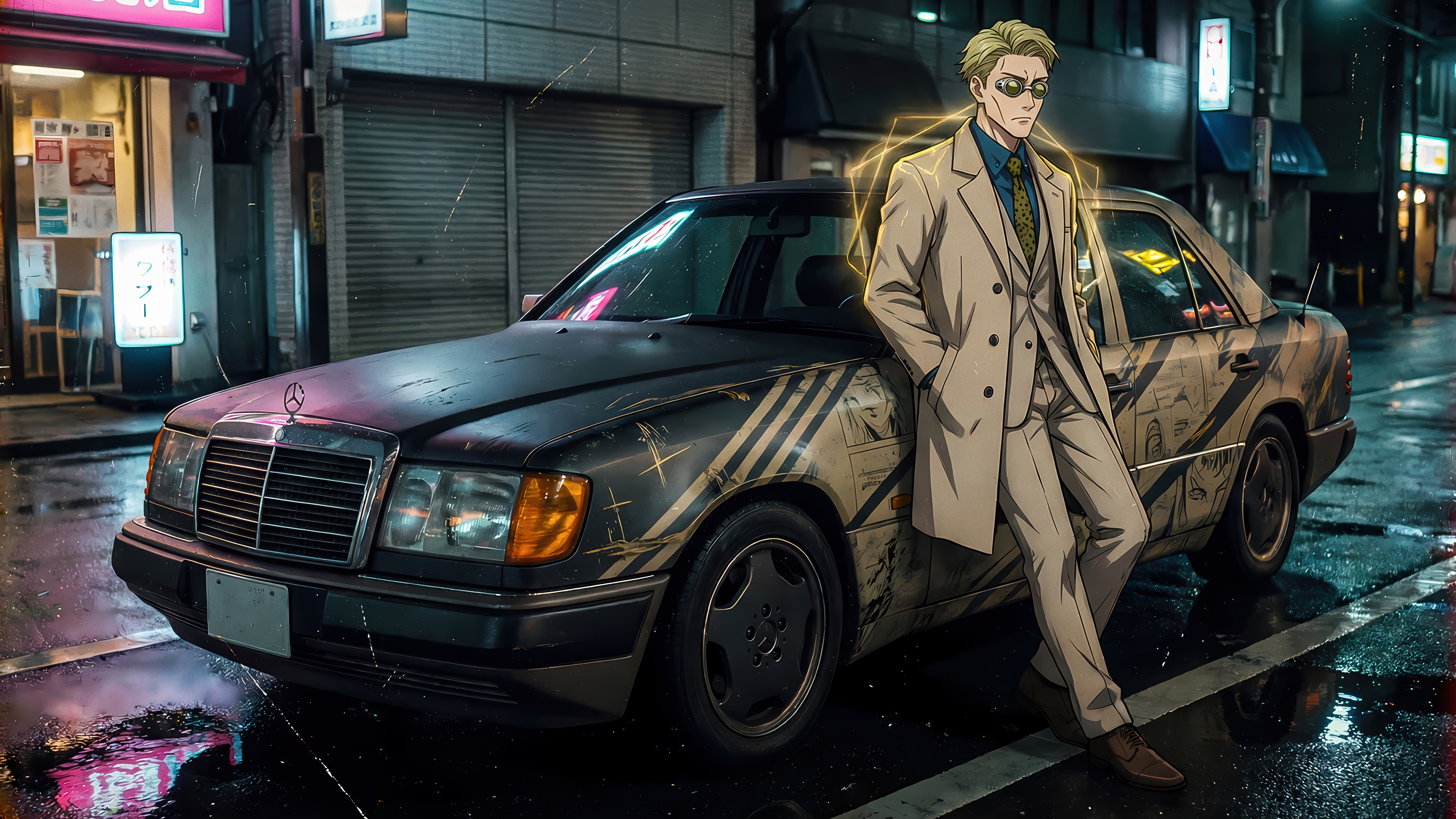 Nanami Kento from Jujutsu Kaisen with a Mercedes car HD Wallpaper