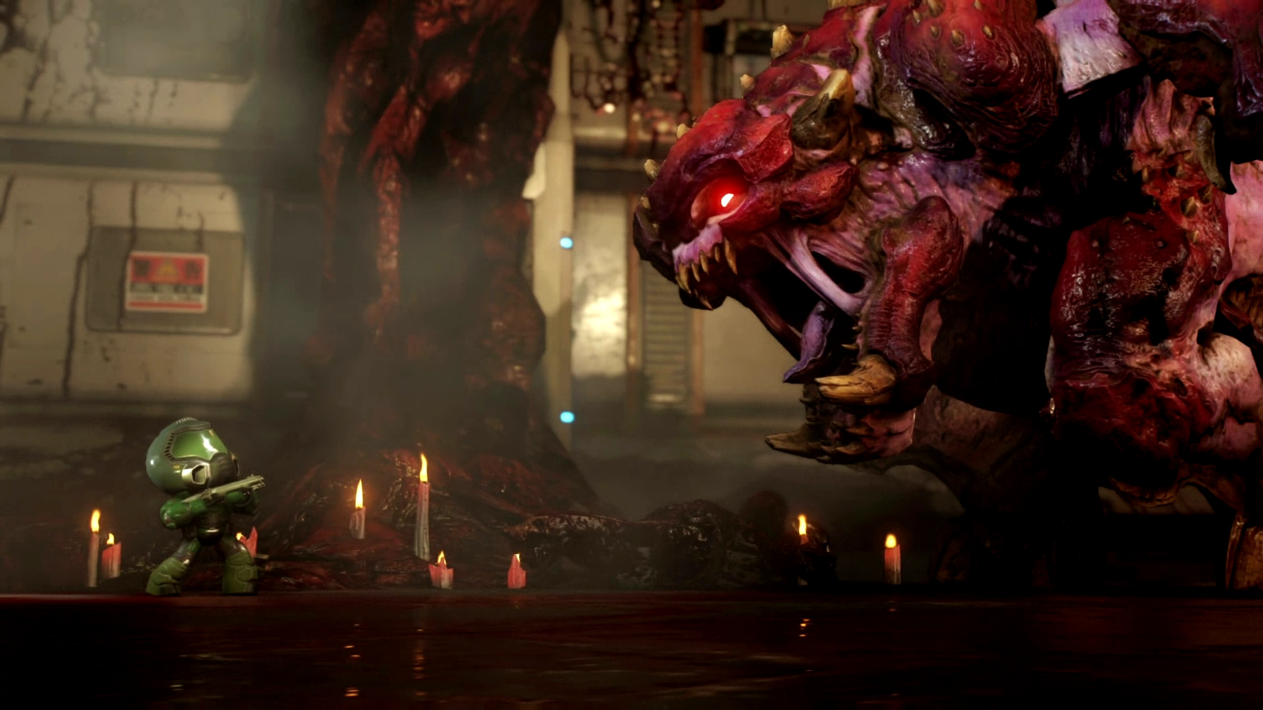 Doom Slayer from Doom facing a large demon HD Wallpaper