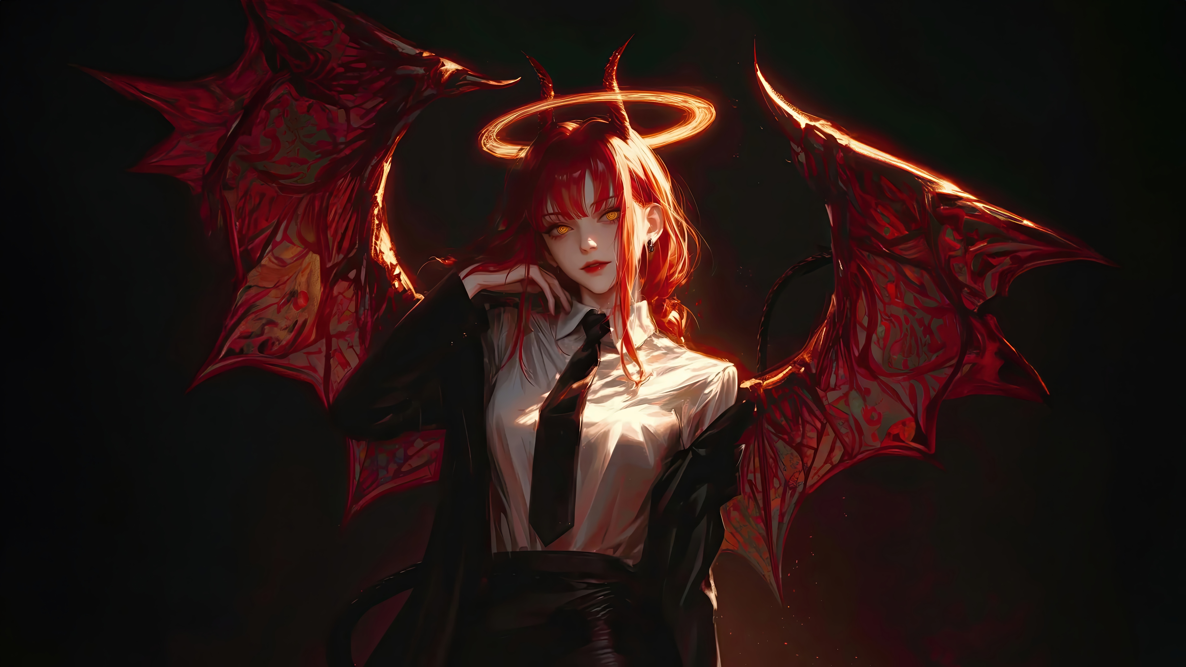 Makima with Devil Wings and Halo HD Wallpaper