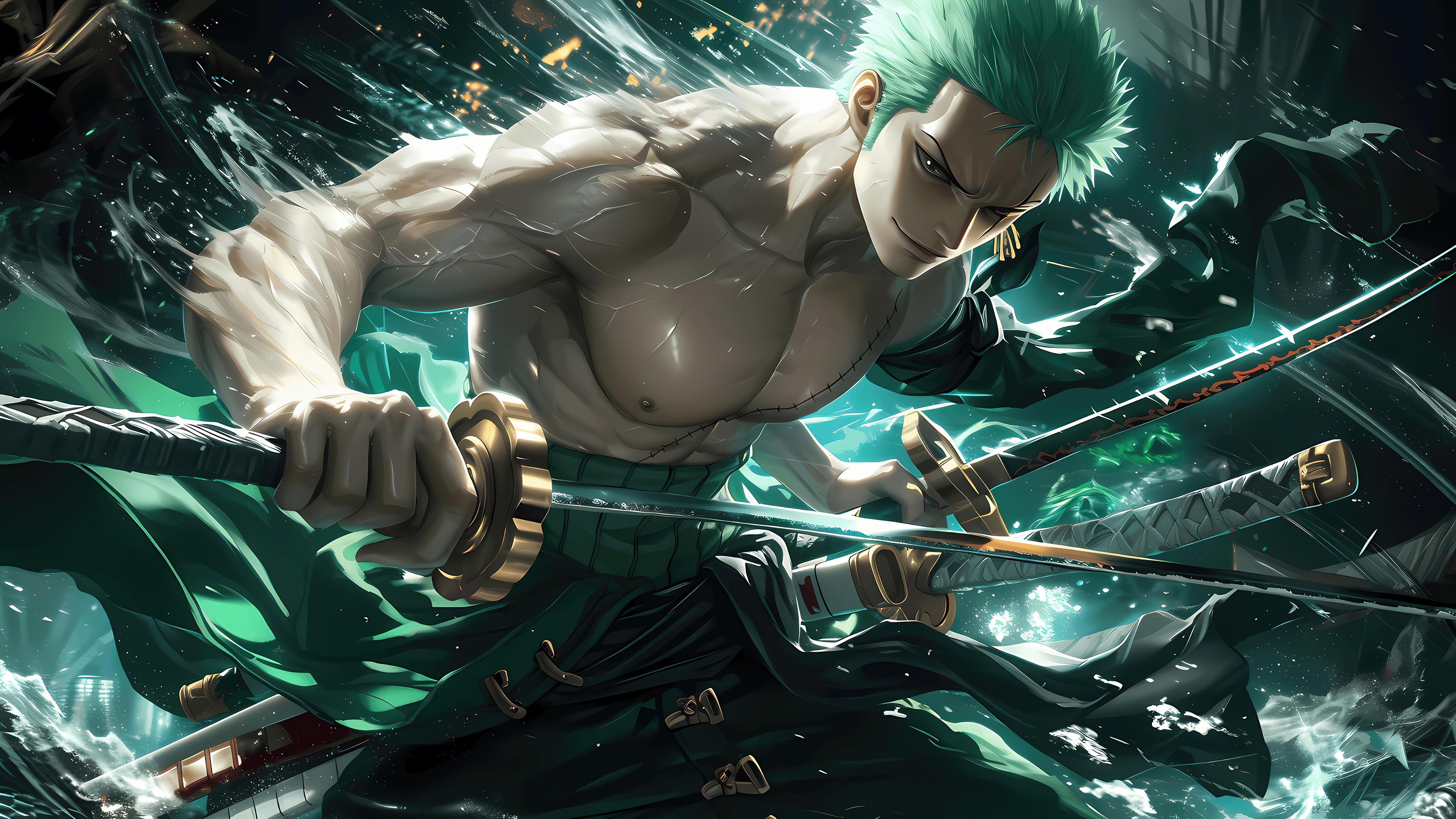 Roronoa Zoro with Three Katanas in One Piece 4K HD Wallpaper