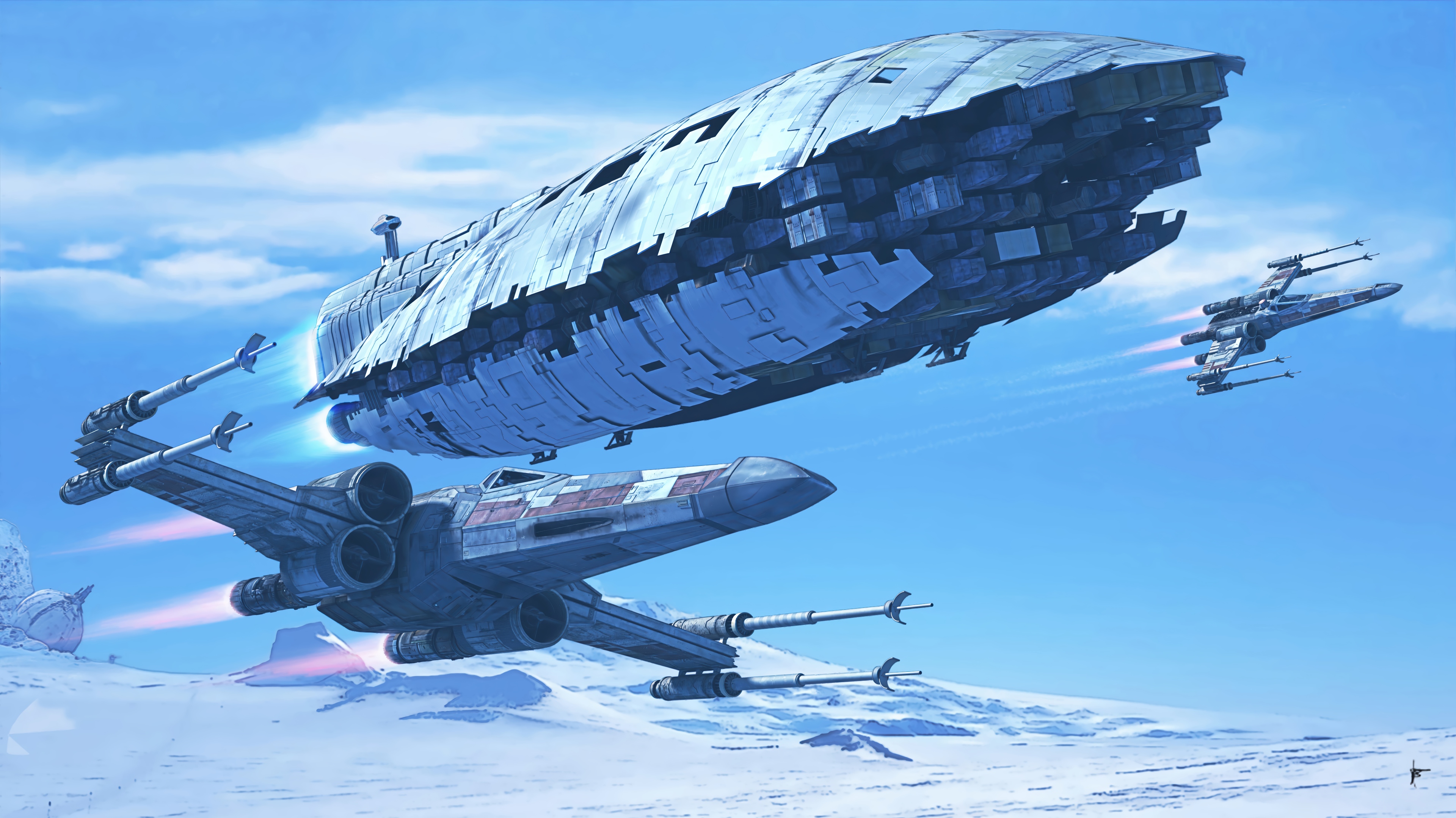 Star Wars X-Wing Starfighters and Freighter 4K HD Wallpaper