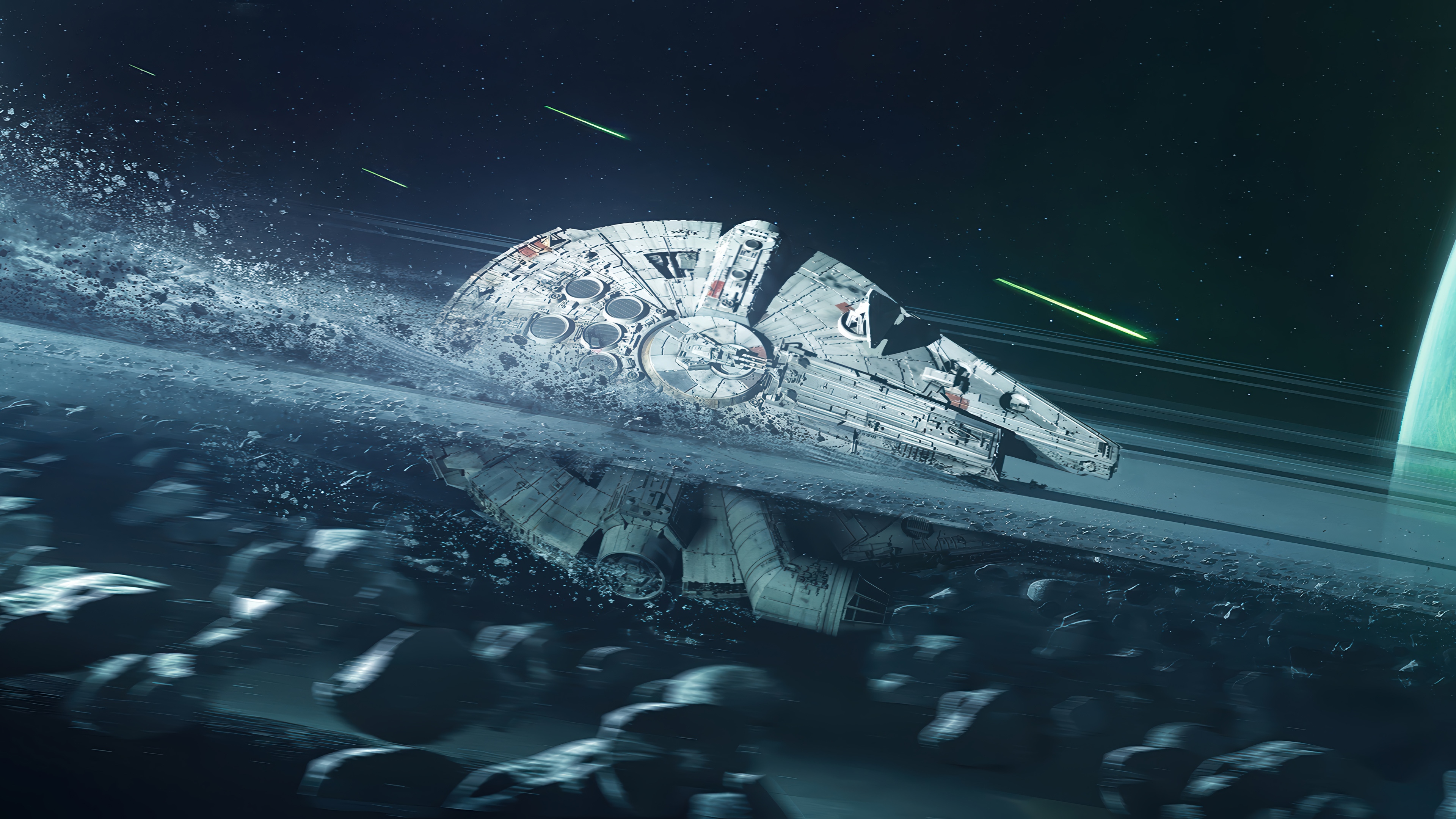 Millennium Falcon in an Asteroid Field HD Wallpaper