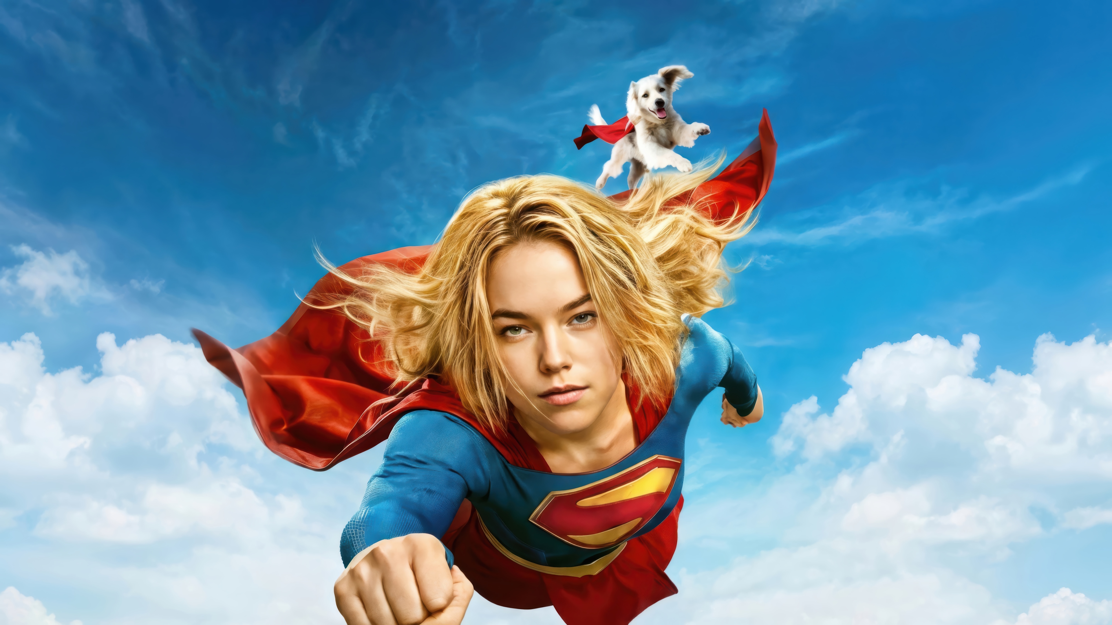 Supergirl and Krypto Flying in the Sky 4K HD Wallpaper