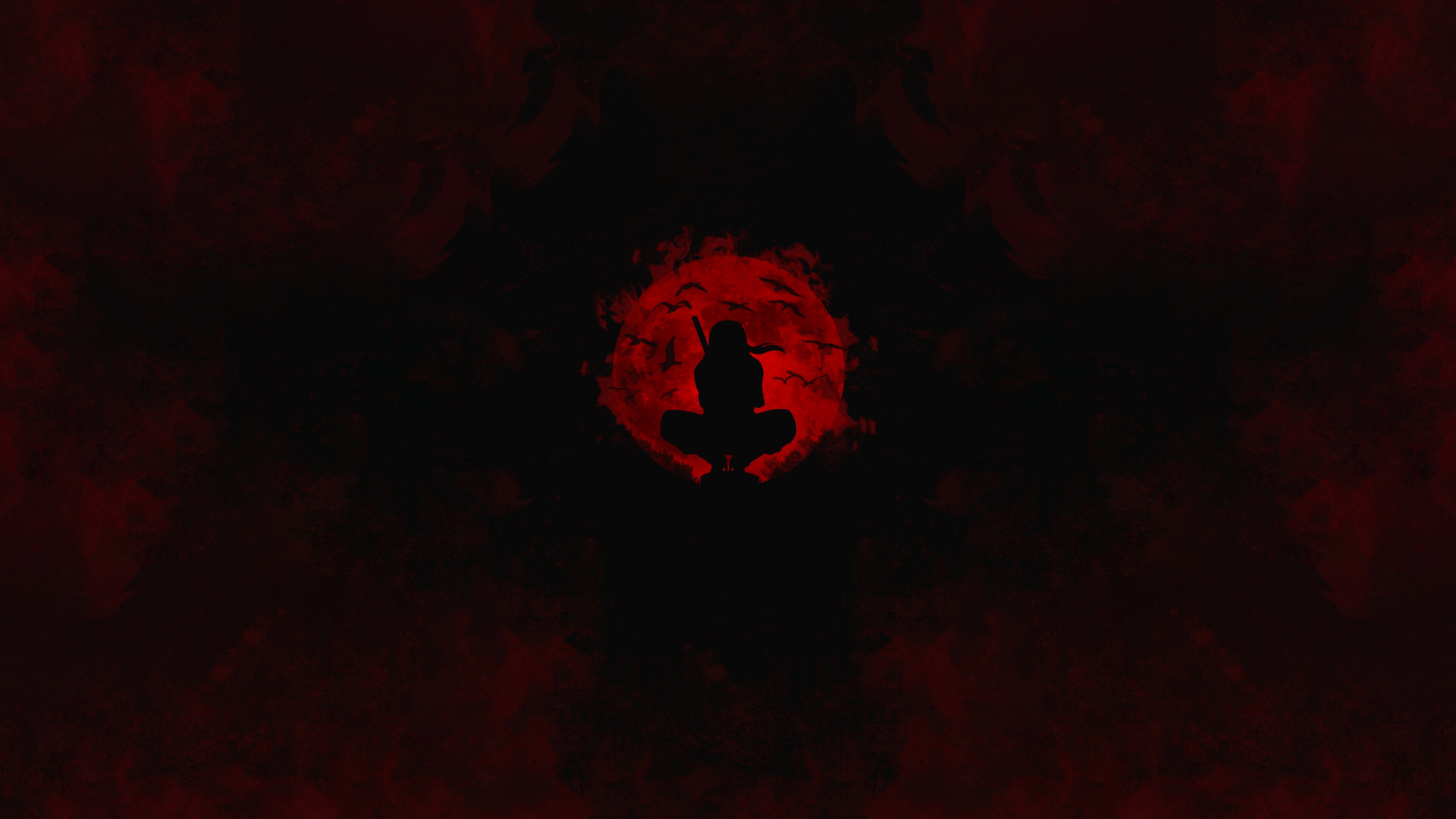 Itachi Uchiha silhouette against a red moon HD Wallpaper