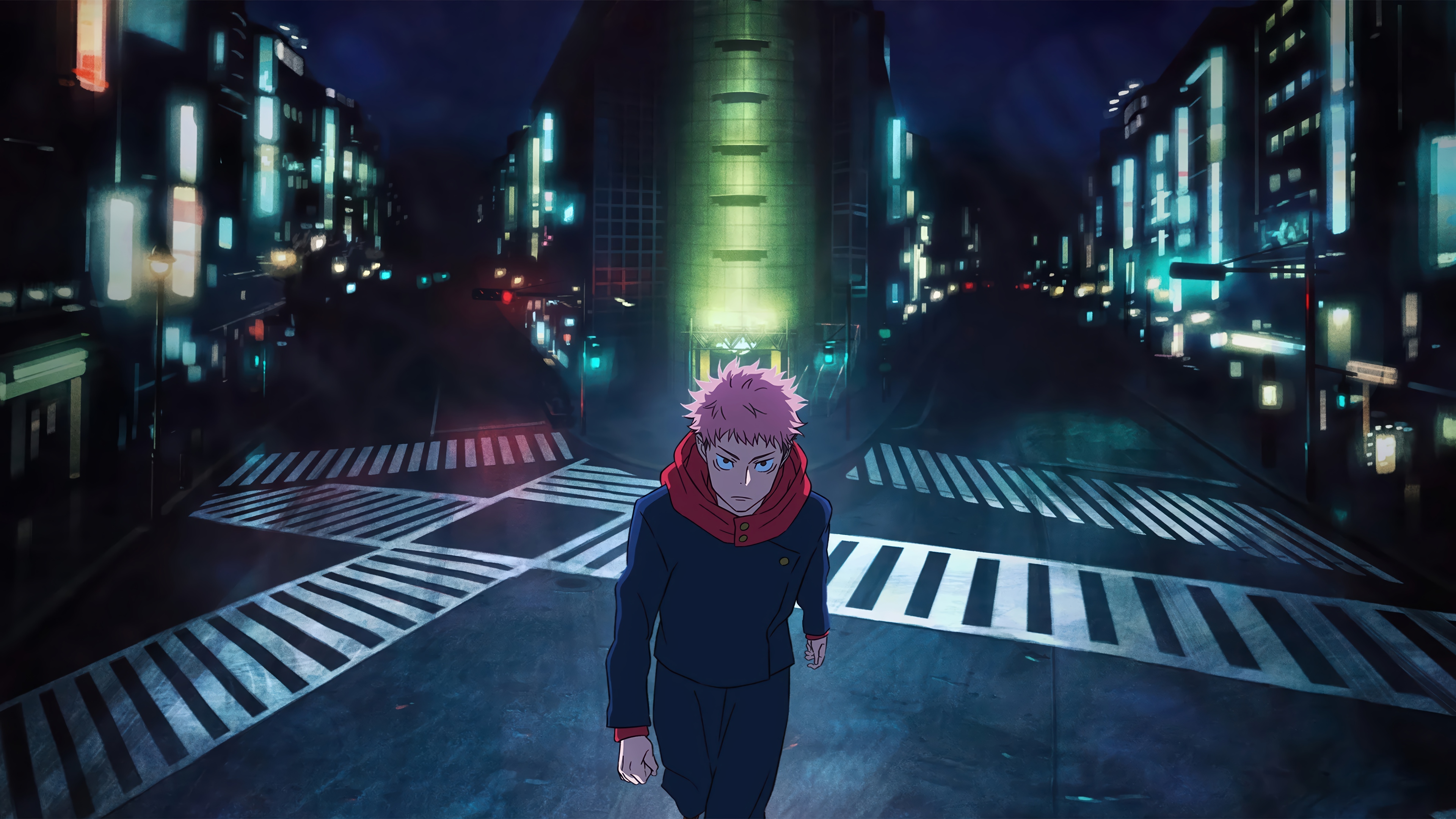 Yuji Itadori in a 4K Anime Cityscape HD Wallpaper